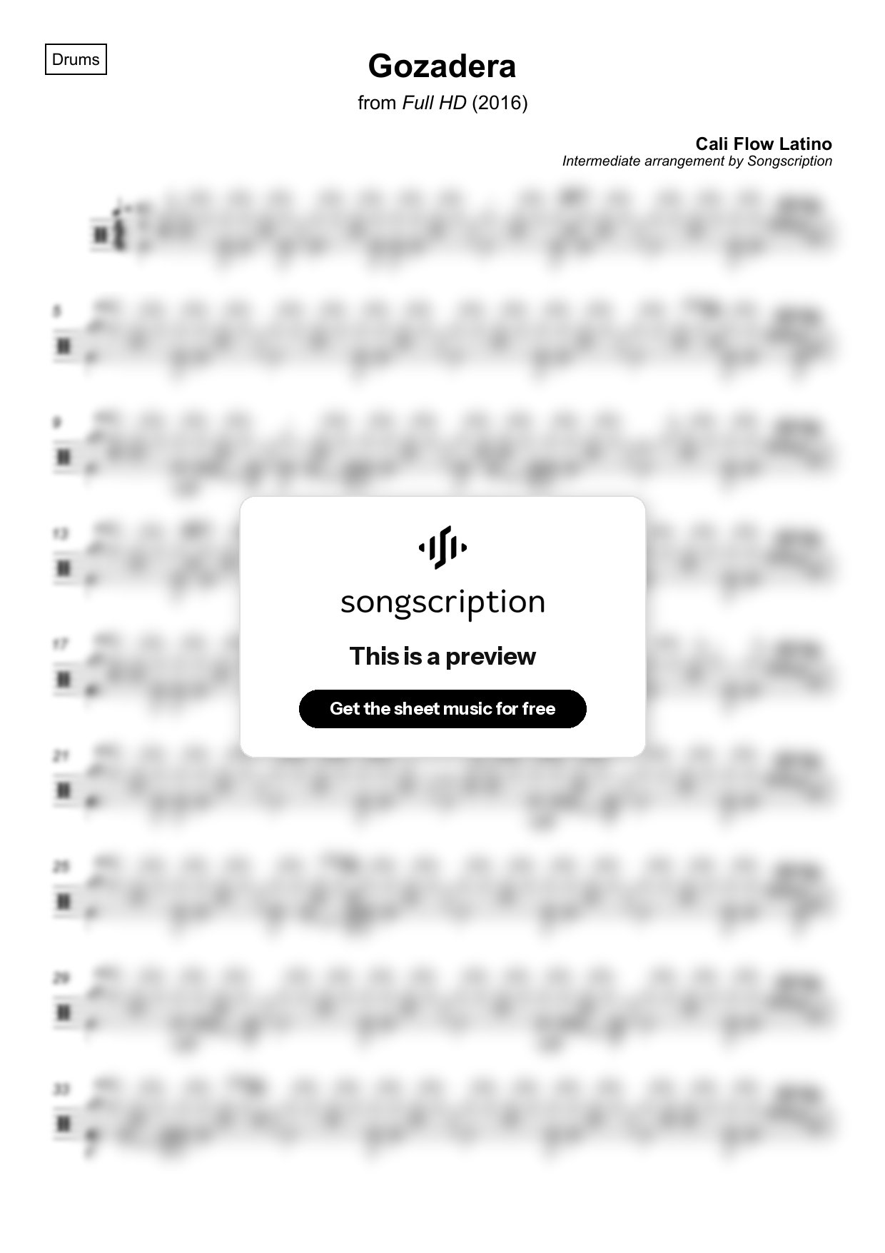 Intermediate Drums Sheet Music for "Gozadera" by Cali Flow Latino