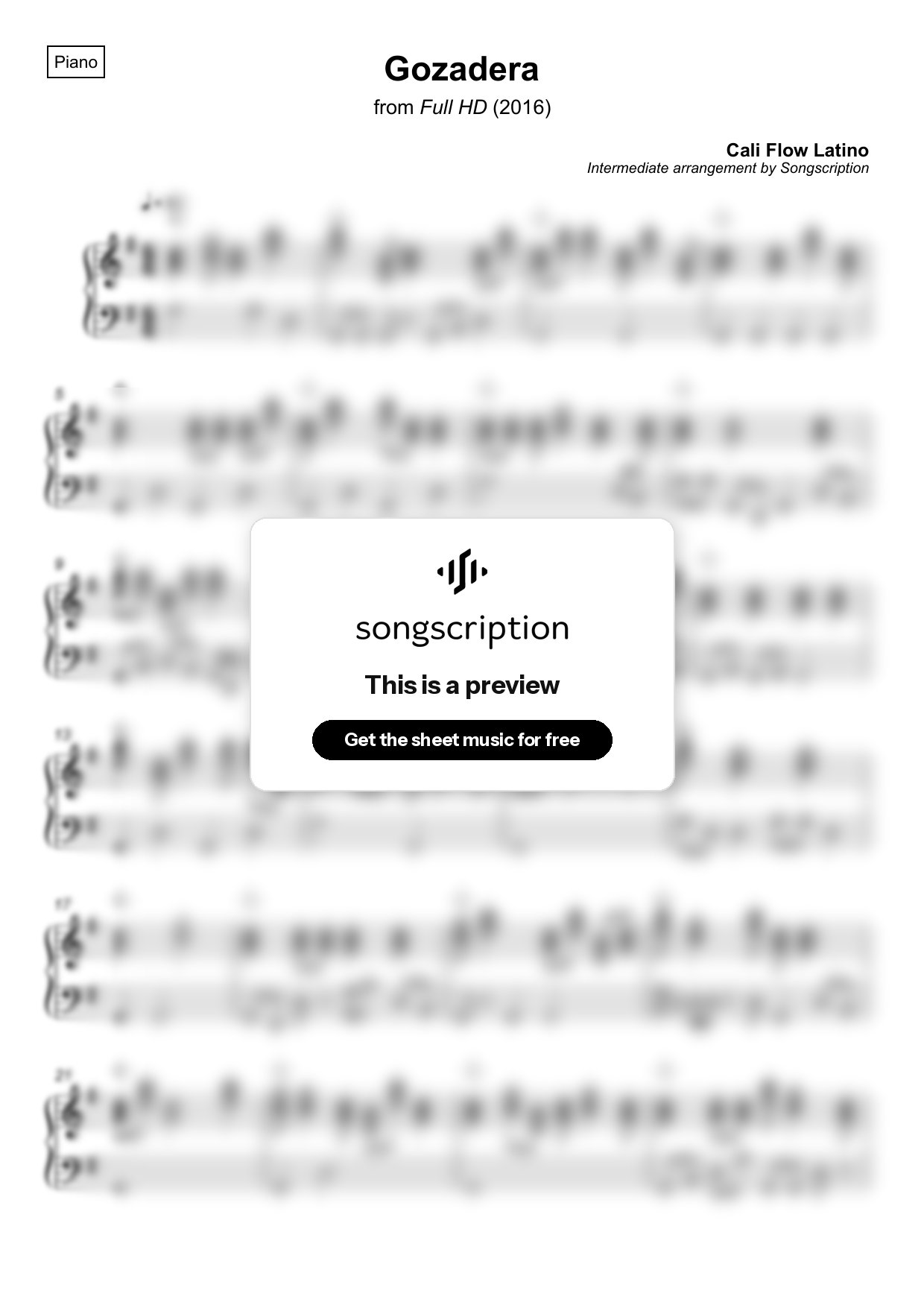 Intermediate Piano Sheet Music for "Gozadera" by Cali Flow Latino