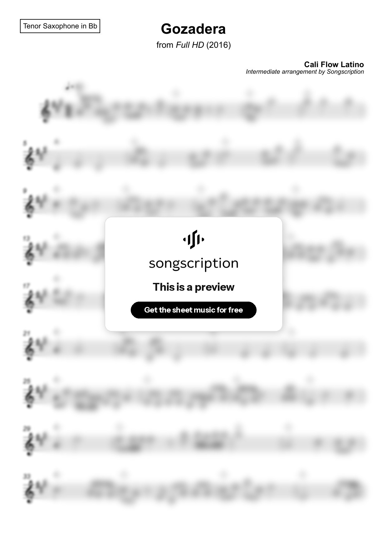 Intermediate Tenor Sax Sheet Music for "Gozadera" by Cali Flow Latino
