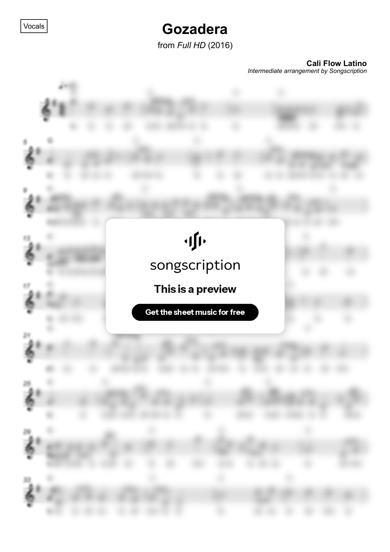 Intermediate Vocals Sheet Music for "Gozadera" by Cali Flow Latino