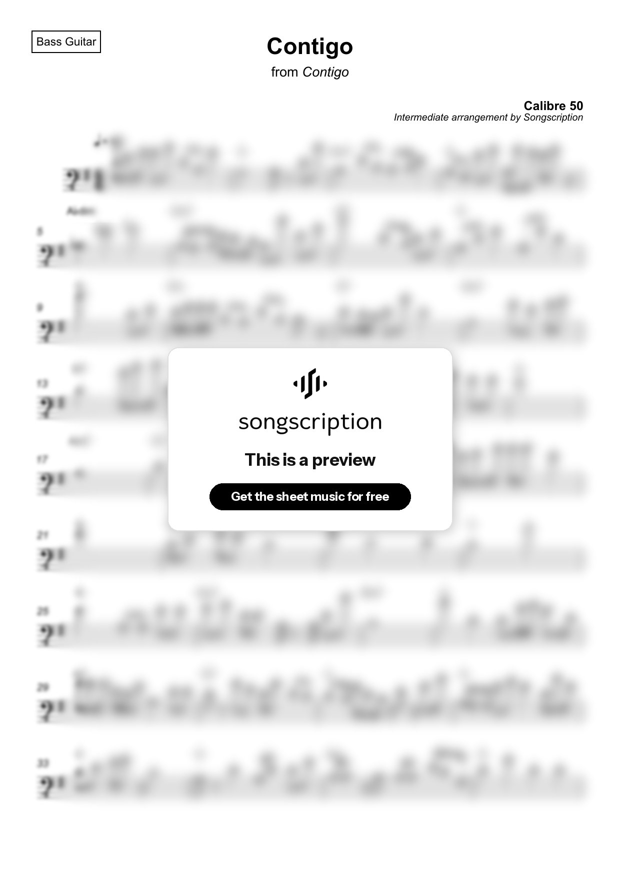 Intermediate Bass Guitar Sheet Music for "Contigo" by Calibre 50