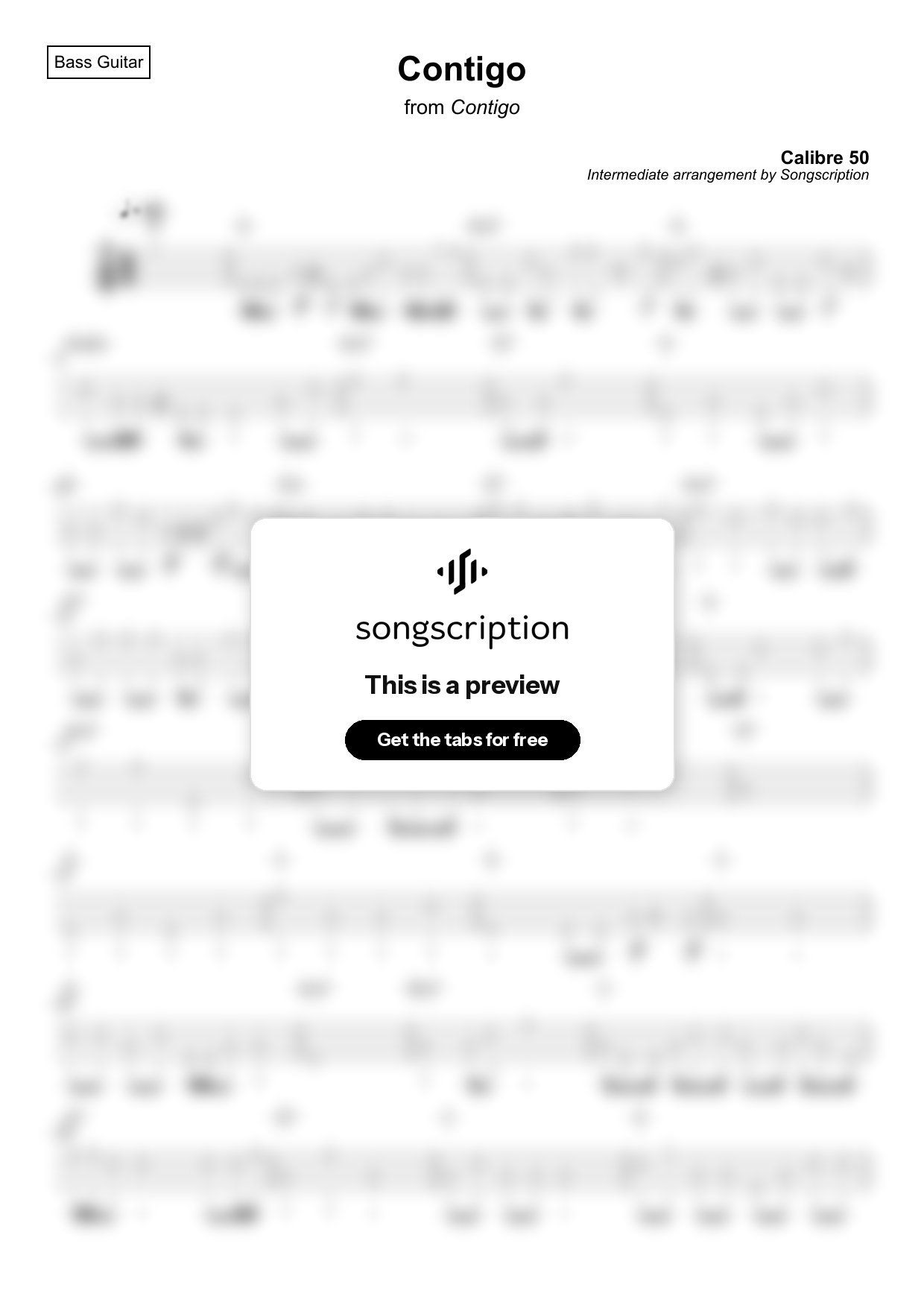 Intermediate Bass Guitar Tabs for "Contigo" by Calibre 50