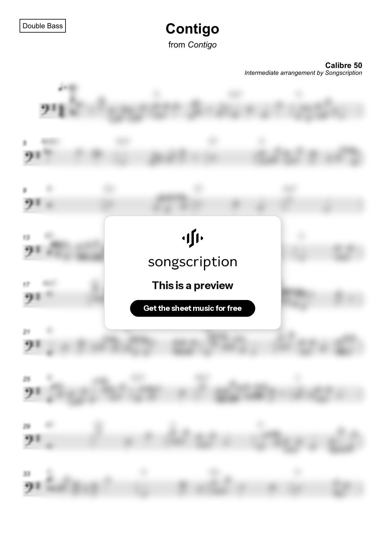 Intermediate Double Bass Sheet Music for "Contigo" by Calibre 50