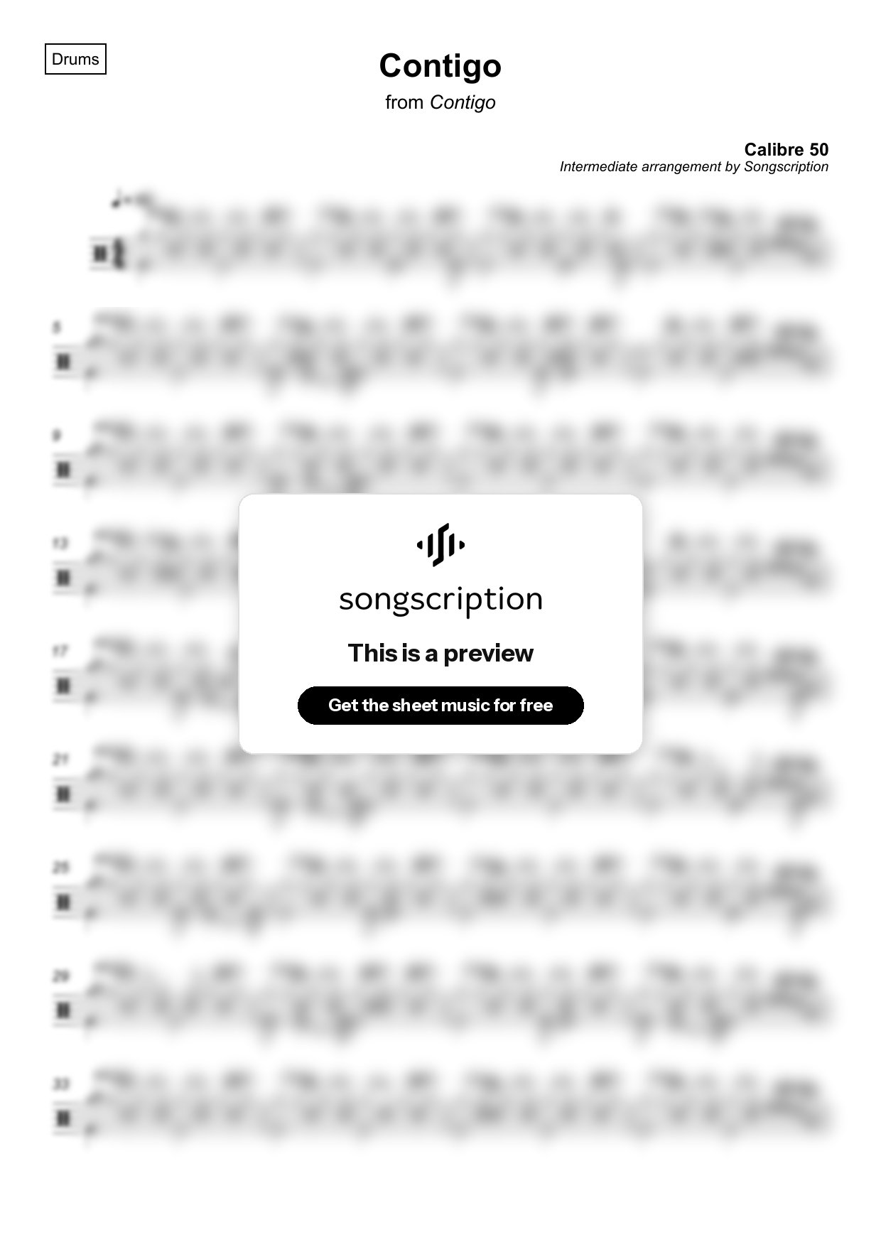 Intermediate Drums Sheet Music for "Contigo" by Calibre 50