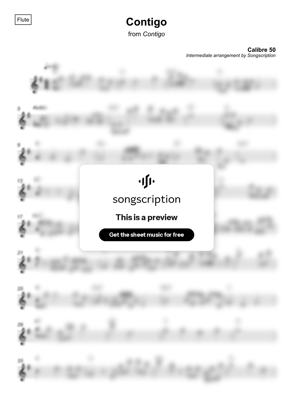 Intermediate Flute Sheet Music for "Contigo" by Calibre 50