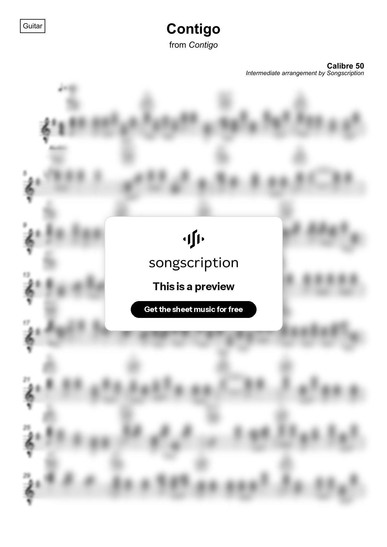 Intermediate Acoustic Guitar Sheet Music for "Contigo" by Calibre 50