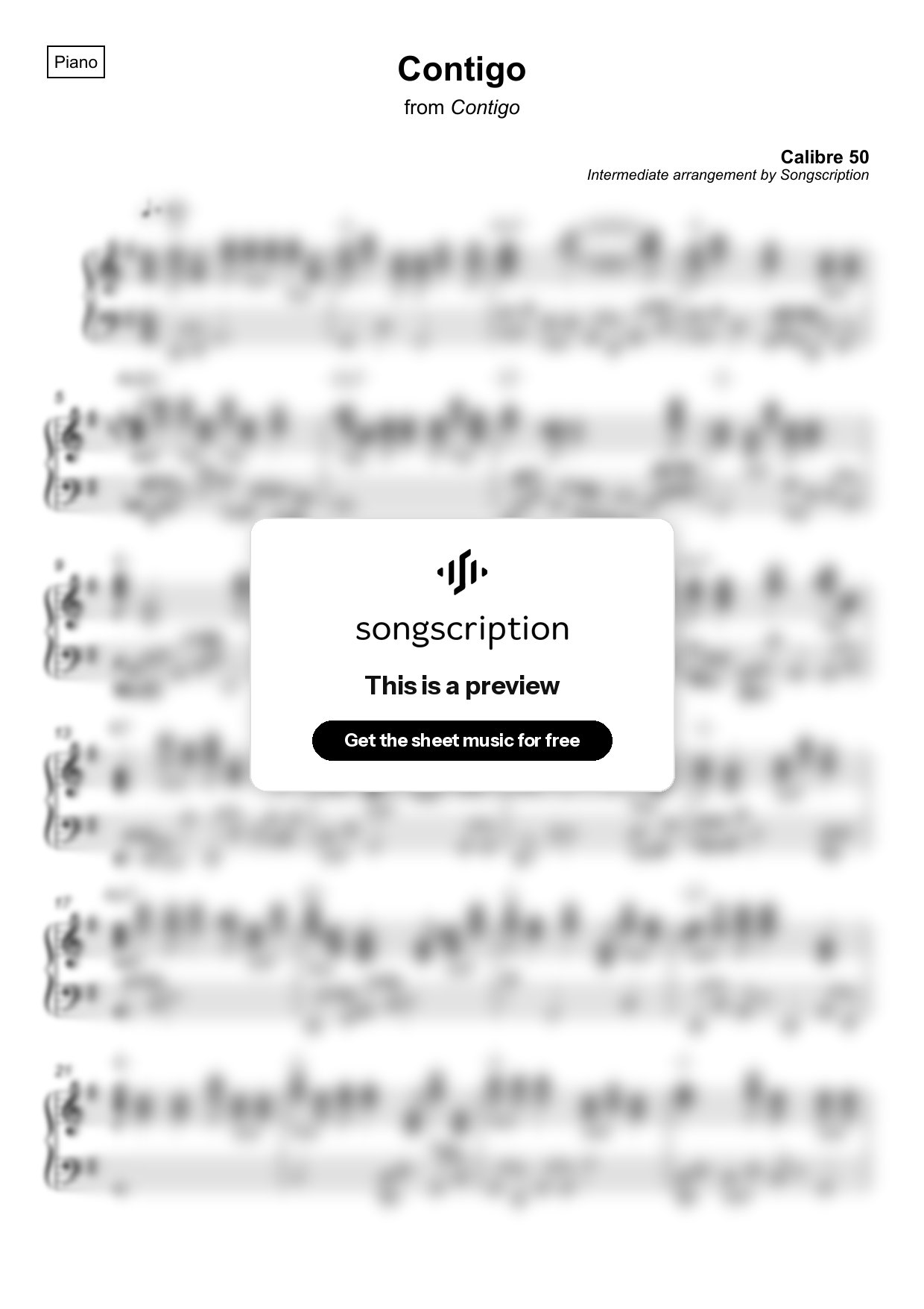 Intermediate Piano Sheet Music for "Contigo" by Calibre 50