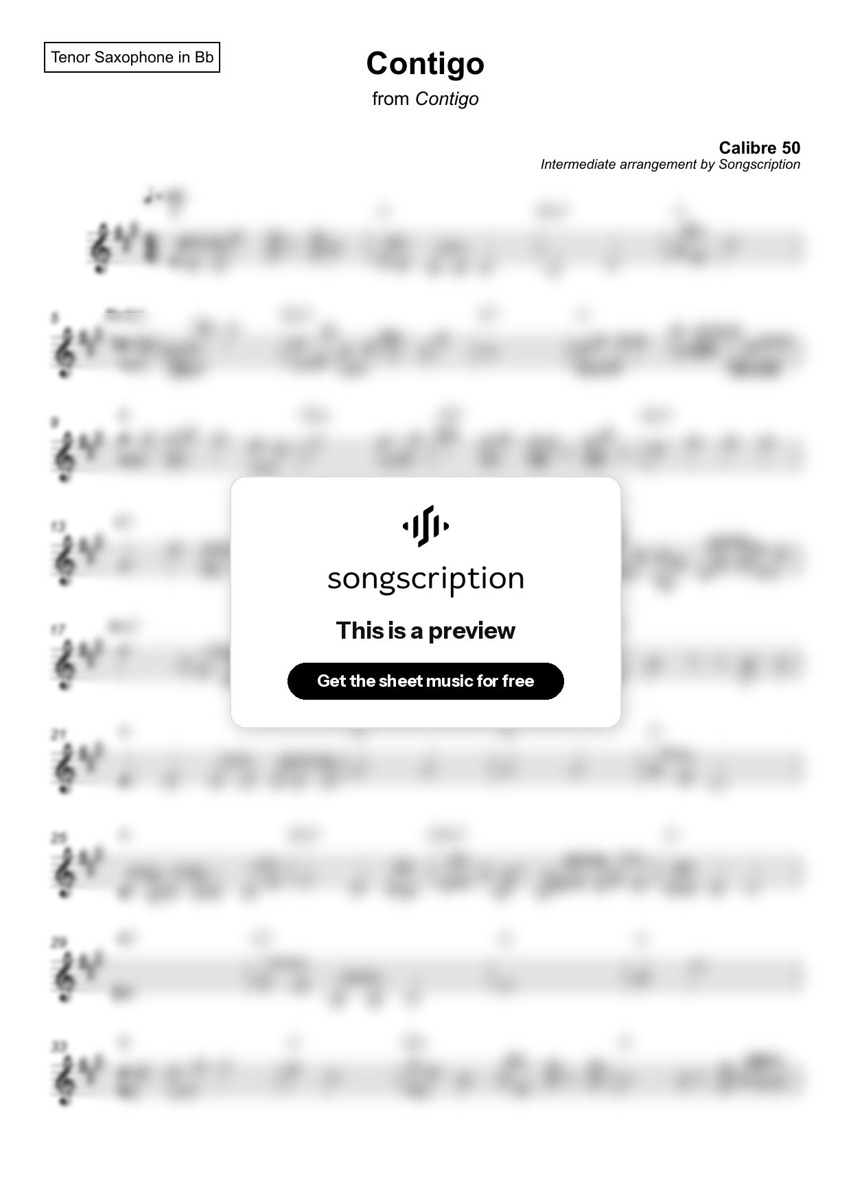 Intermediate Tenor Sax Sheet Music for "Contigo" by Calibre 50