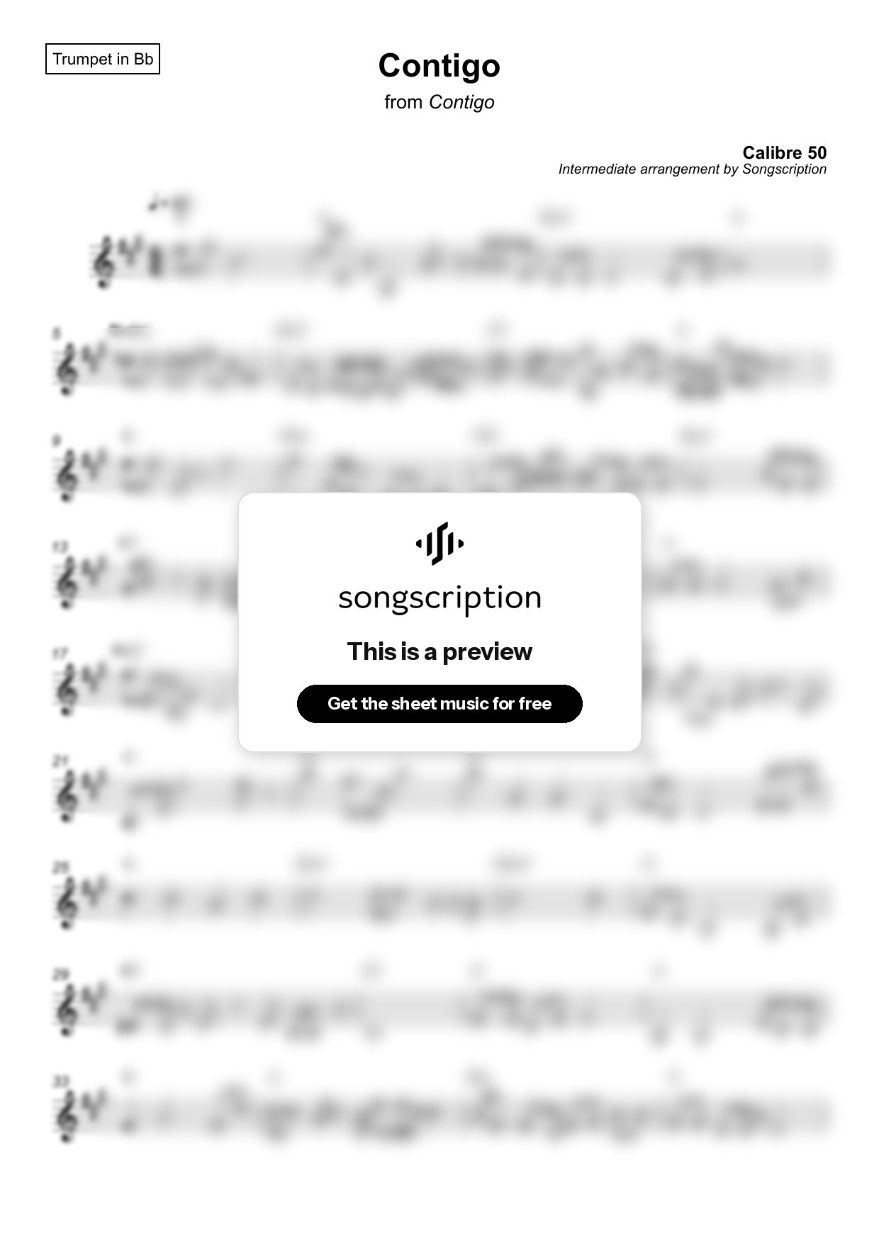 Intermediate Trumpet Sheet Music for "Contigo" by Calibre 50