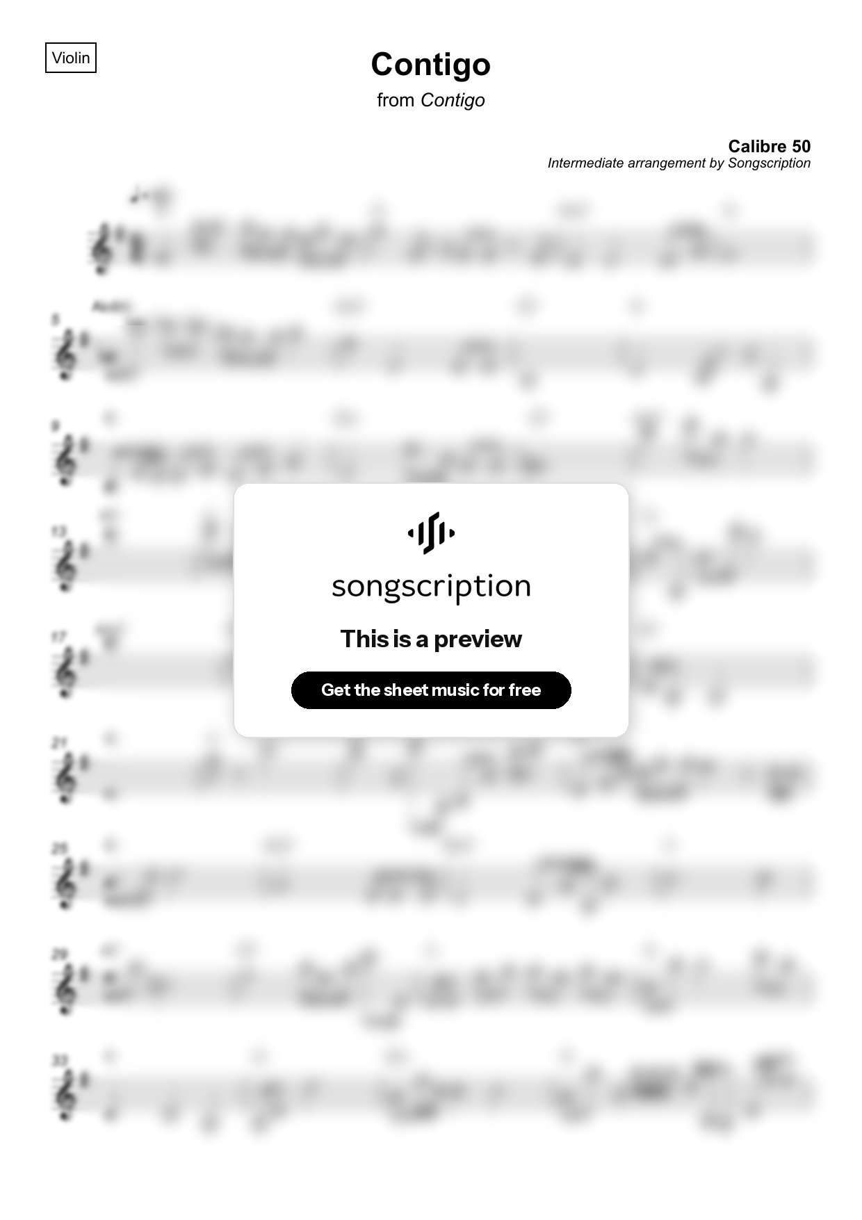 Intermediate Violin Sheet Music for "Contigo" by Calibre 50