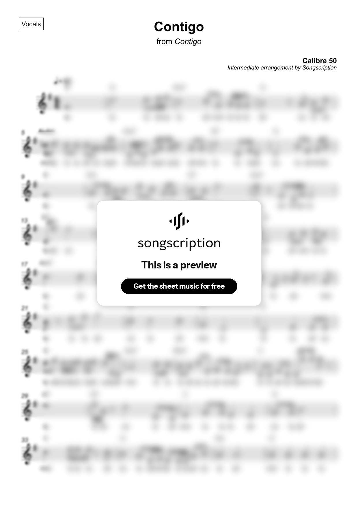 Intermediate Vocals Sheet Music for "Contigo" by Calibre 50
