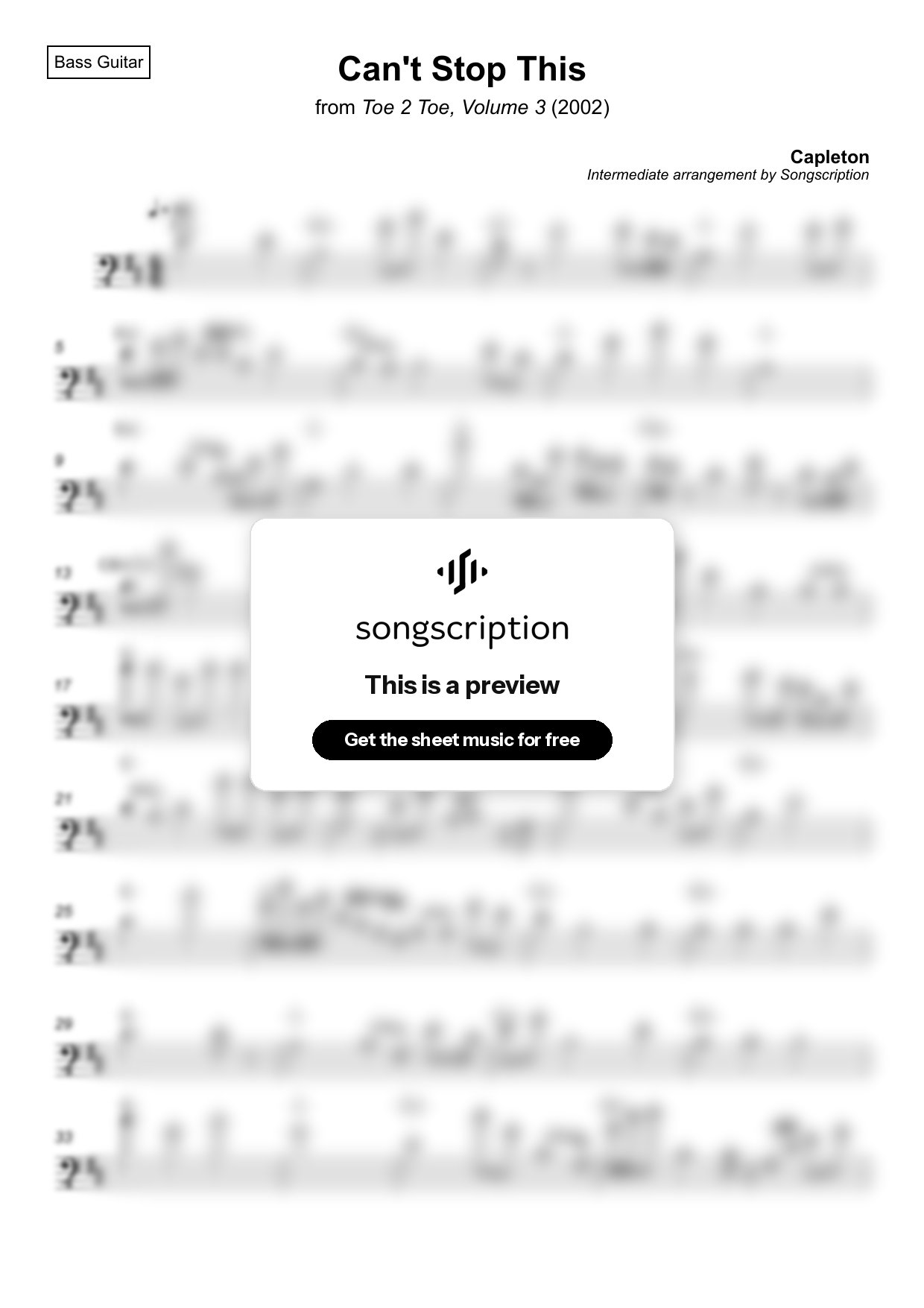 Intermediate Bass Guitar Sheet Music for "Can't Stop This" by Capleton