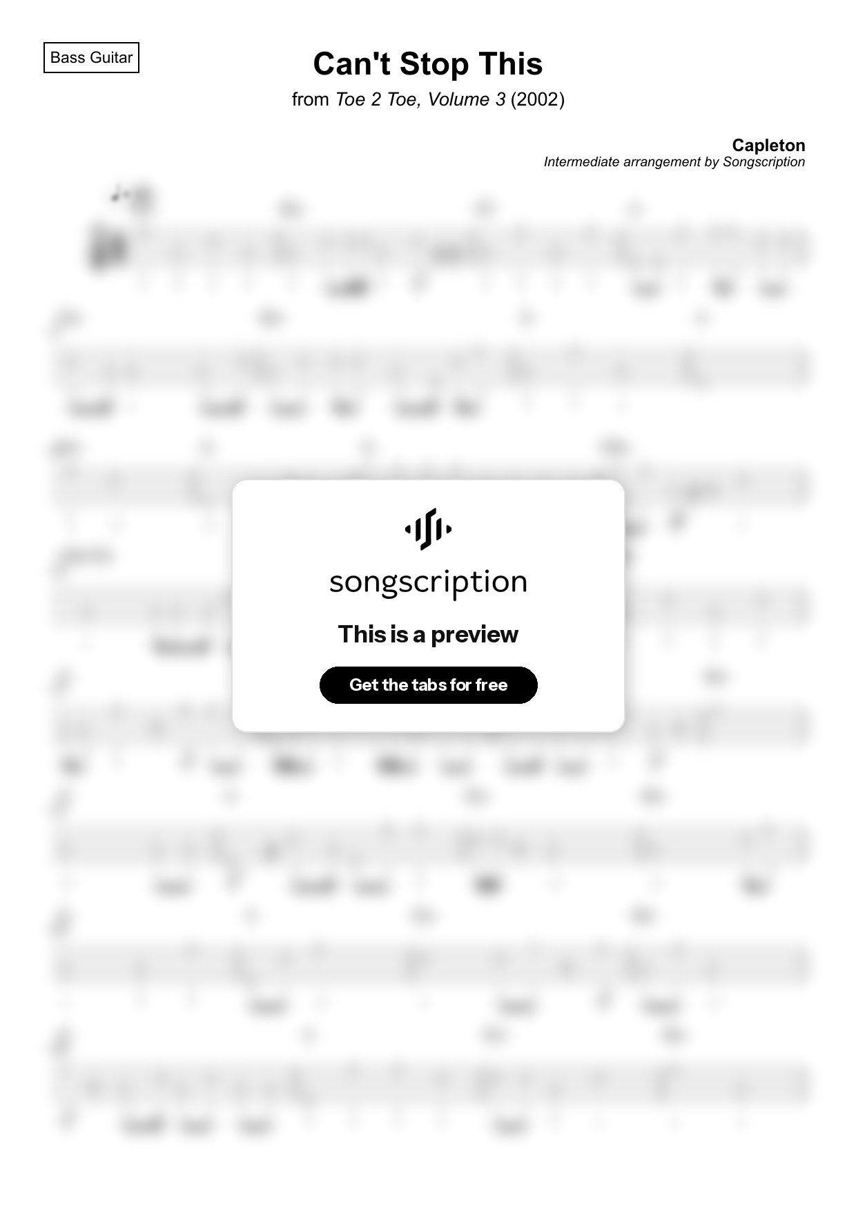 Intermediate Bass Guitar Tabs for "Can't Stop This" by Capleton