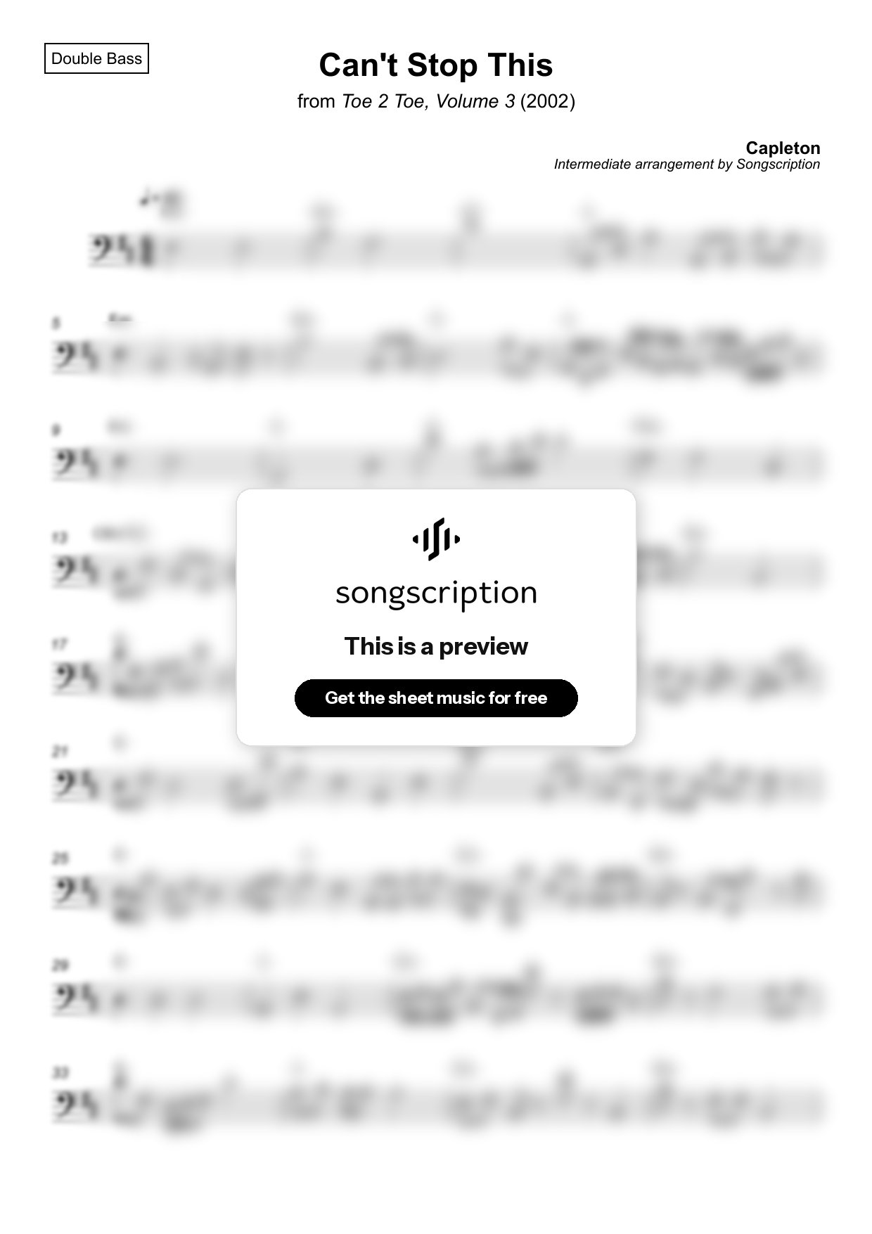 Intermediate Double Bass Sheet Music for "Can't Stop This" by Capleton