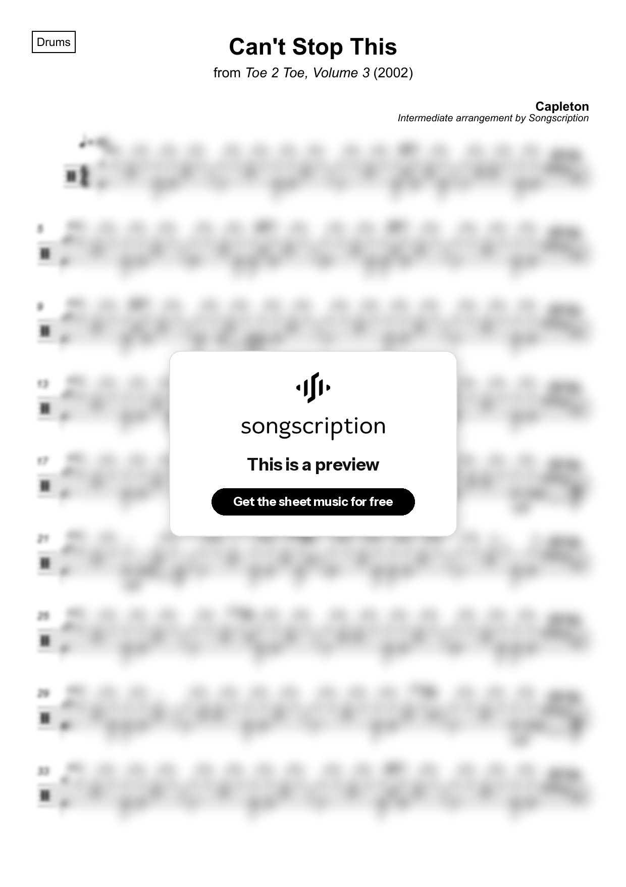 Intermediate Drums Sheet Music for "Can't Stop This" by Capleton