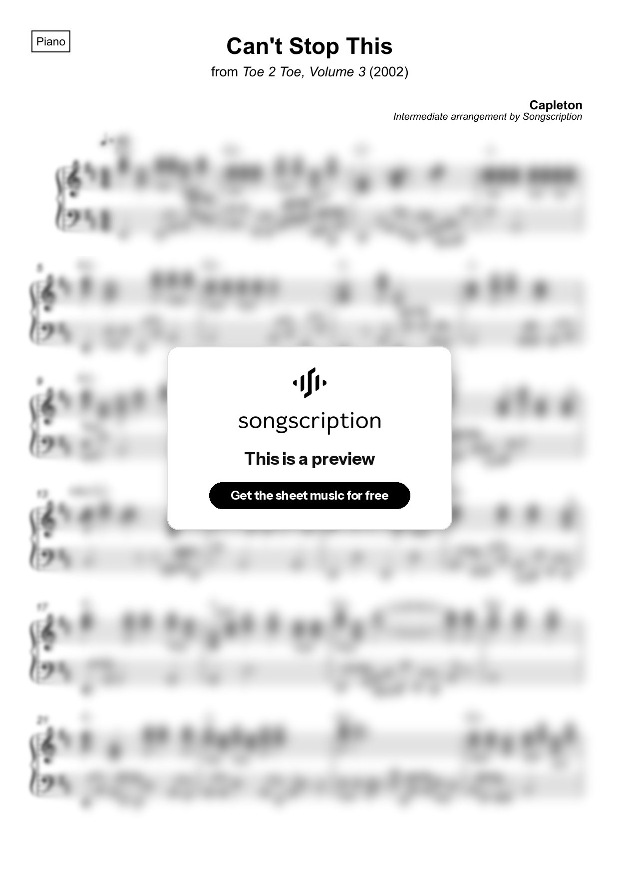 Intermediate Piano Sheet Music for "Can't Stop This" by Capleton