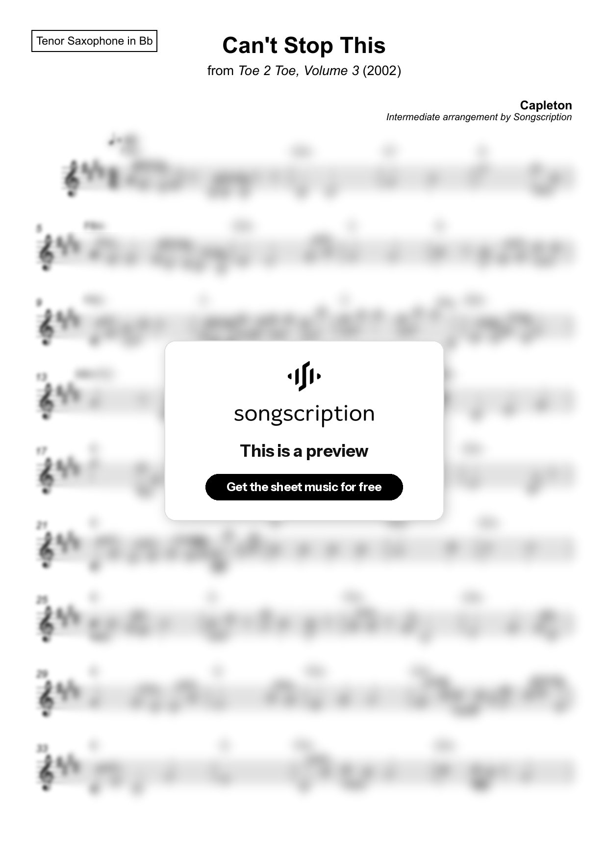 Intermediate Tenor Sax Sheet Music for "Can't Stop This" by Capleton