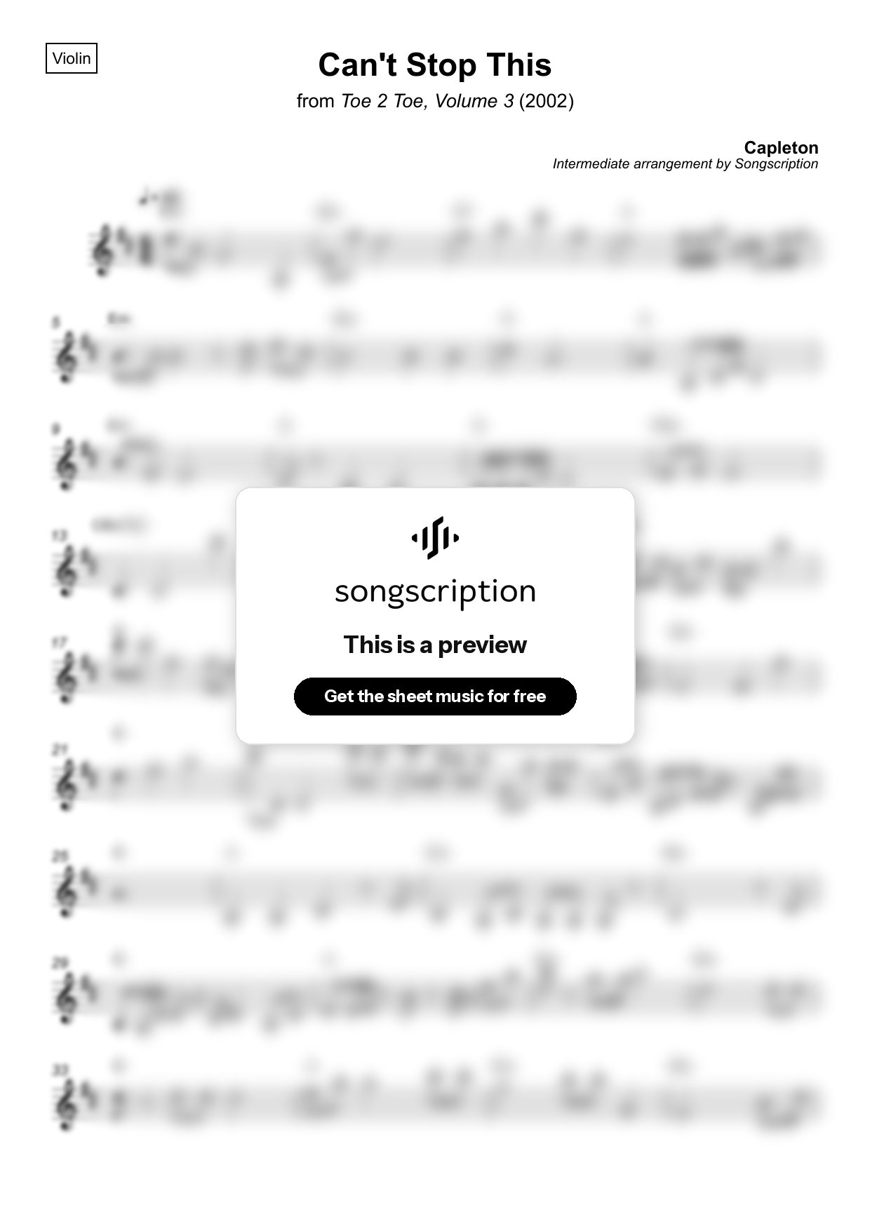 Intermediate Violin Sheet Music for "Can't Stop This" by Capleton