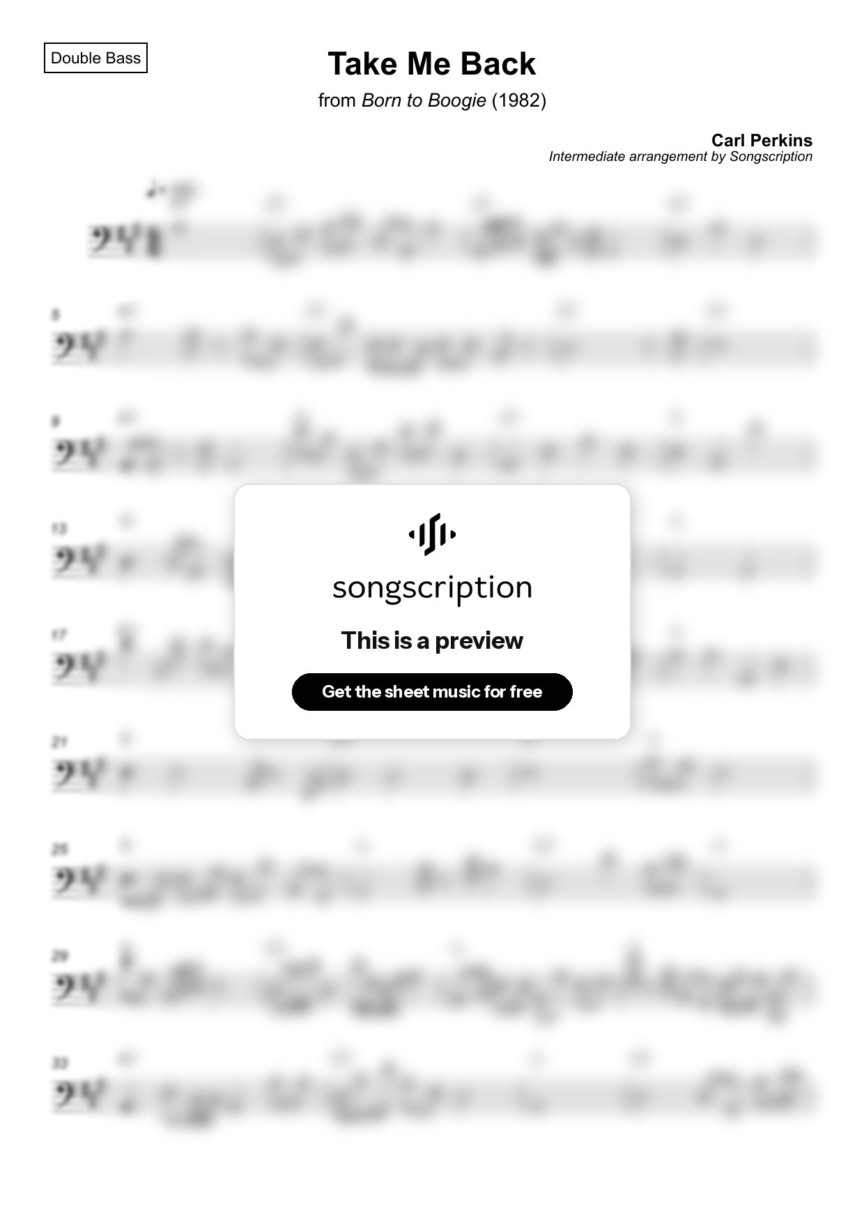 Intermediate Double Bass Sheet Music for "Take Me Back" by Carl Perkins