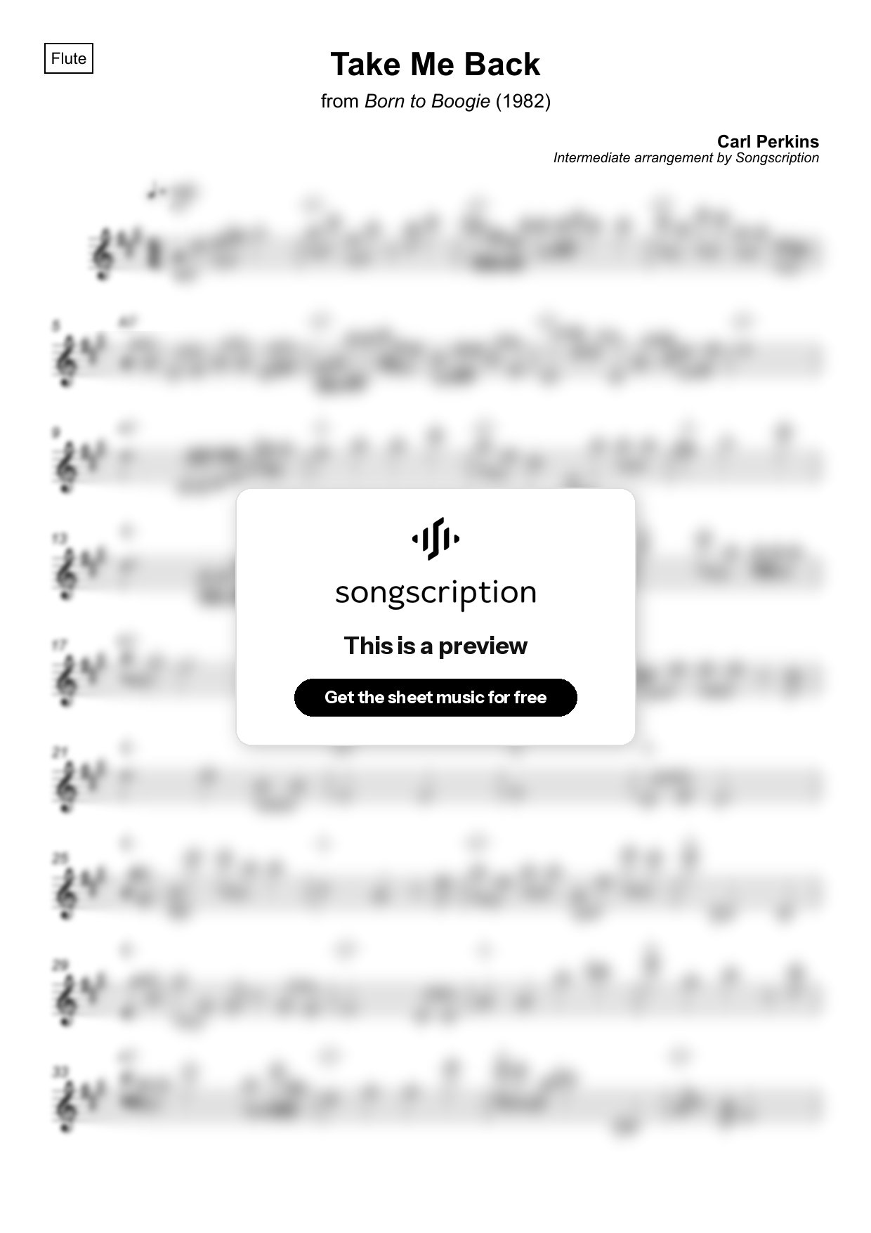 Intermediate Flute Sheet Music for "Take Me Back" by Carl Perkins
