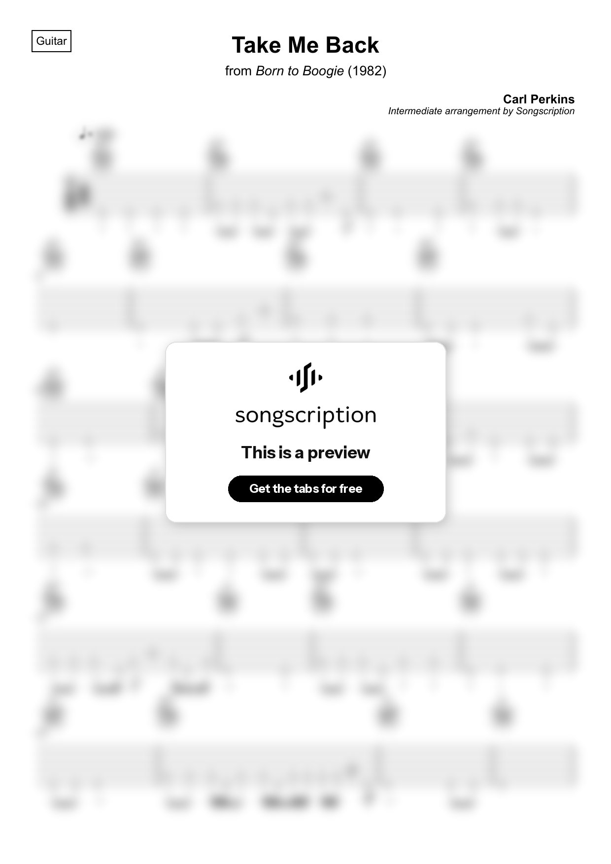 Intermediate Acoustic Guitar Tabs for "Take Me Back" by Carl Perkins