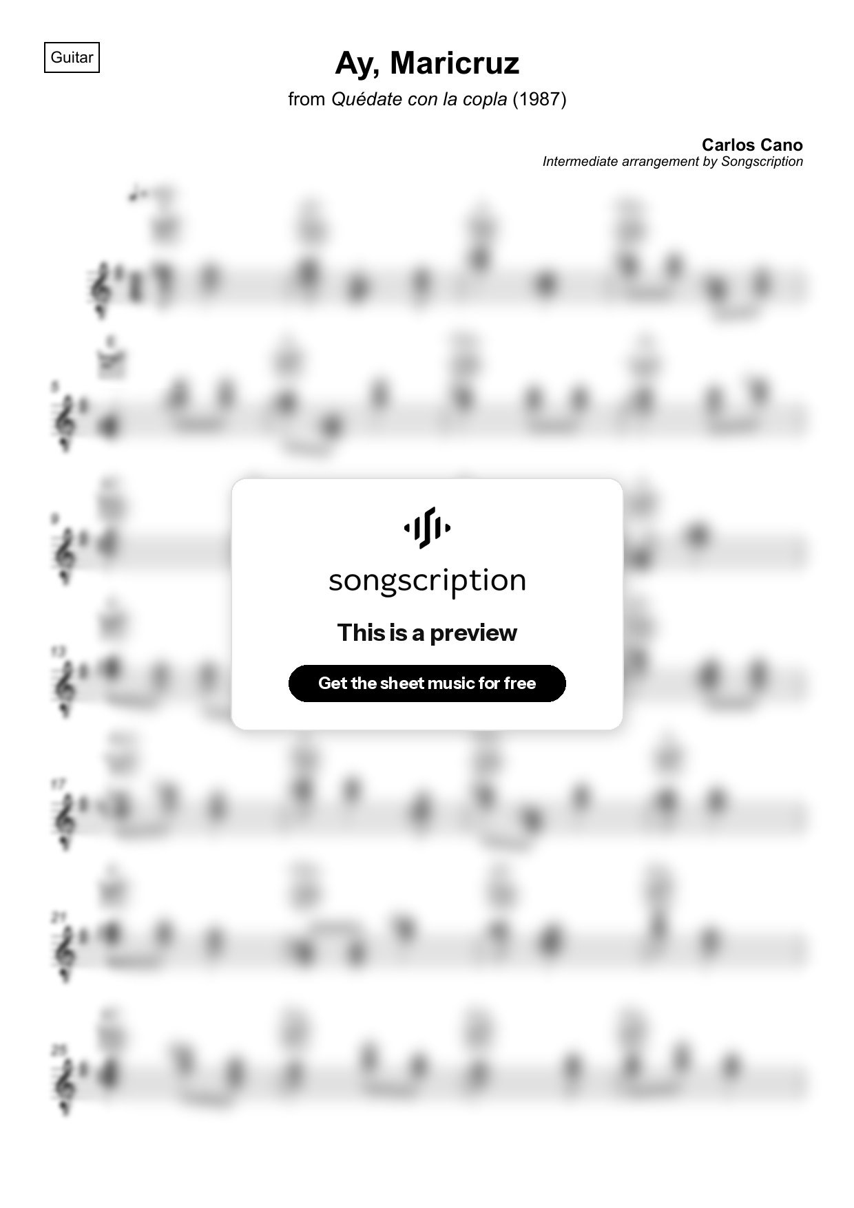 Intermediate Acoustic Guitar Sheet Music for "Ay, Maricruz" by Carlos Cano
