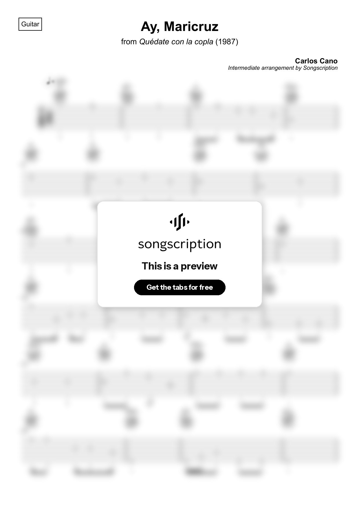 Intermediate Acoustic Guitar Tabs for "Ay, Maricruz" by Carlos Cano