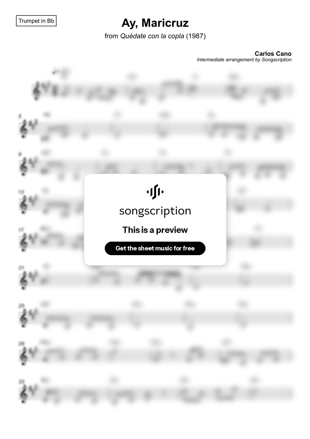 Intermediate Trumpet Sheet Music for "Ay, Maricruz" by Carlos Cano