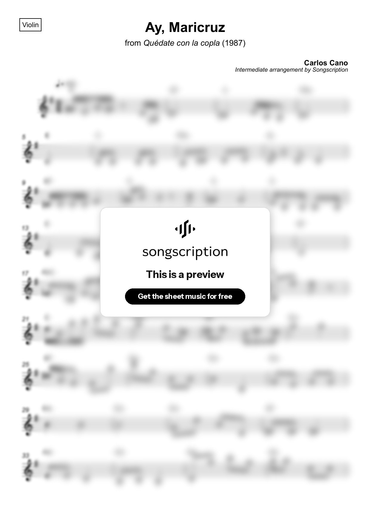 Intermediate Violin Sheet Music for "Ay, Maricruz" by Carlos Cano