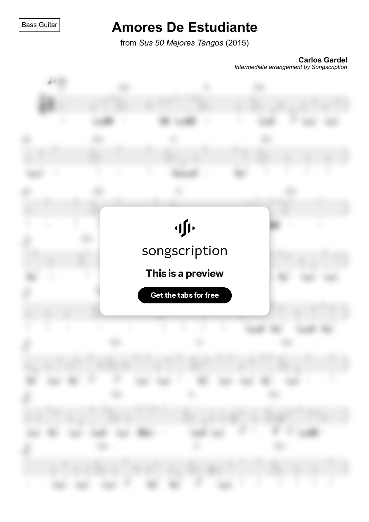 Intermediate Bass Guitar Tabs for "Amores De Estudiante" by Carlos Gardel