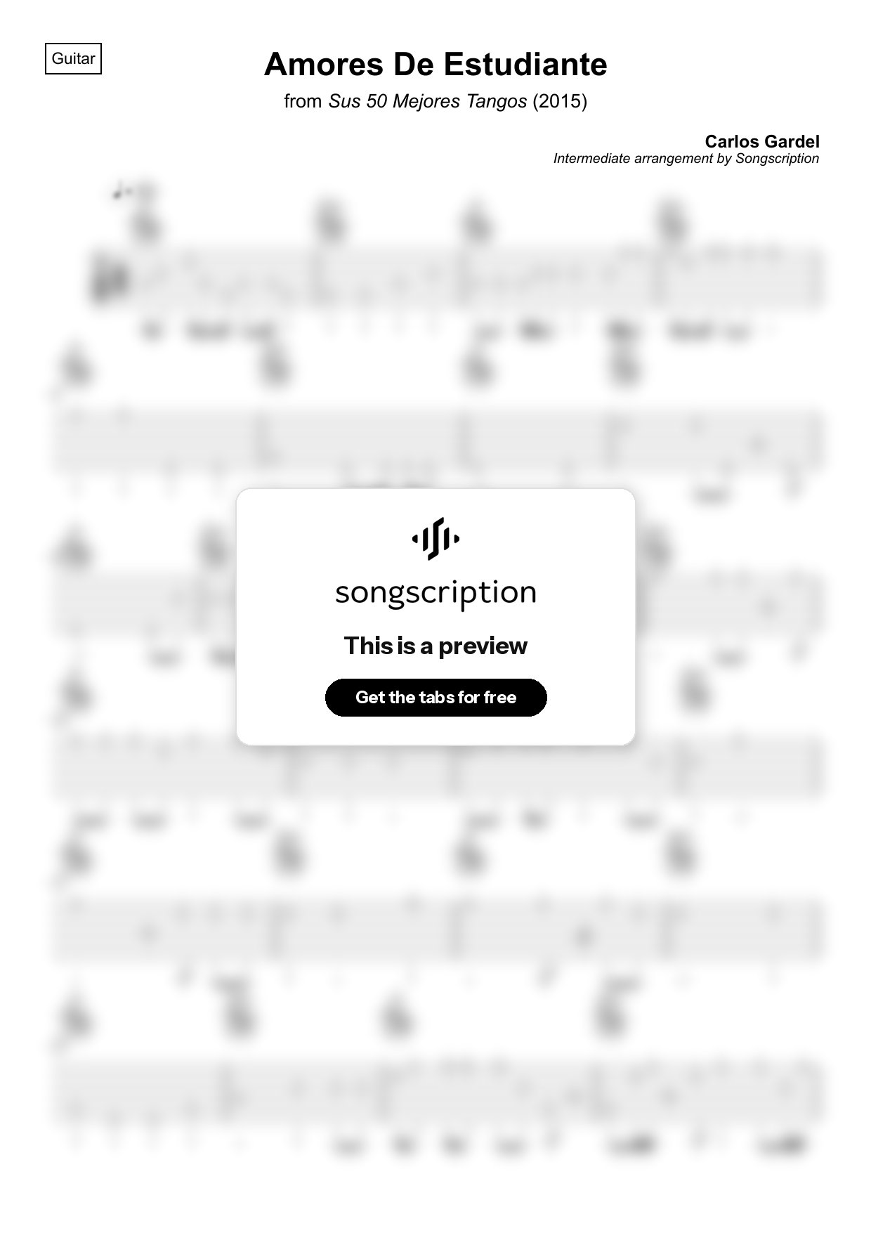 Intermediate Acoustic Guitar Tabs for "Amores De Estudiante" by Carlos Gardel