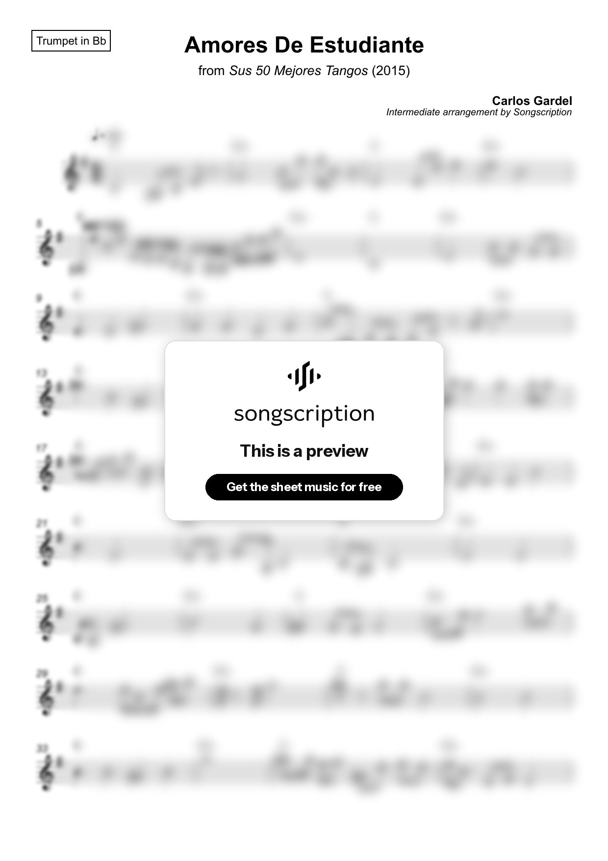 Intermediate Trumpet Sheet Music for "Amores De Estudiante" by Carlos Gardel