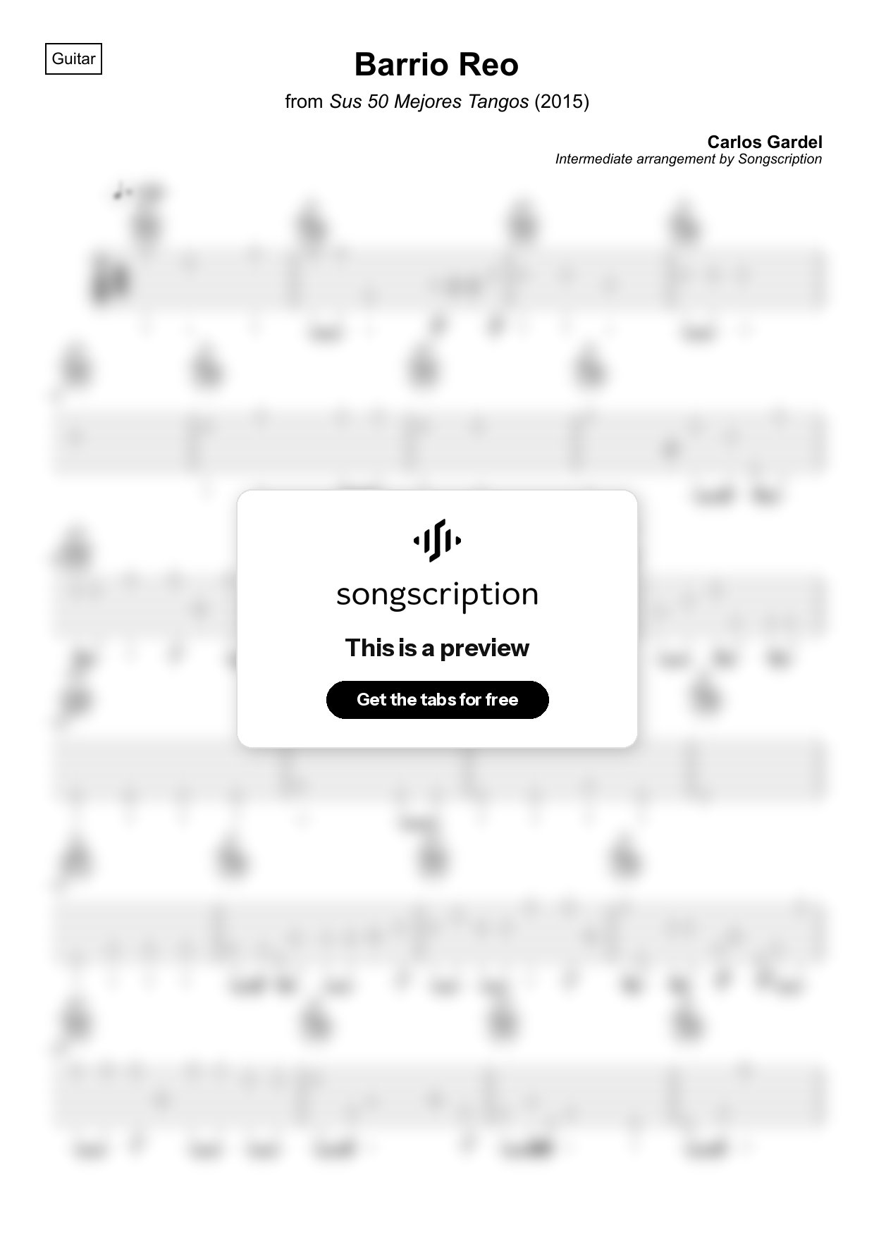 Intermediate Acoustic Guitar Tabs for "Barrio Reo" by Carlos Gardel