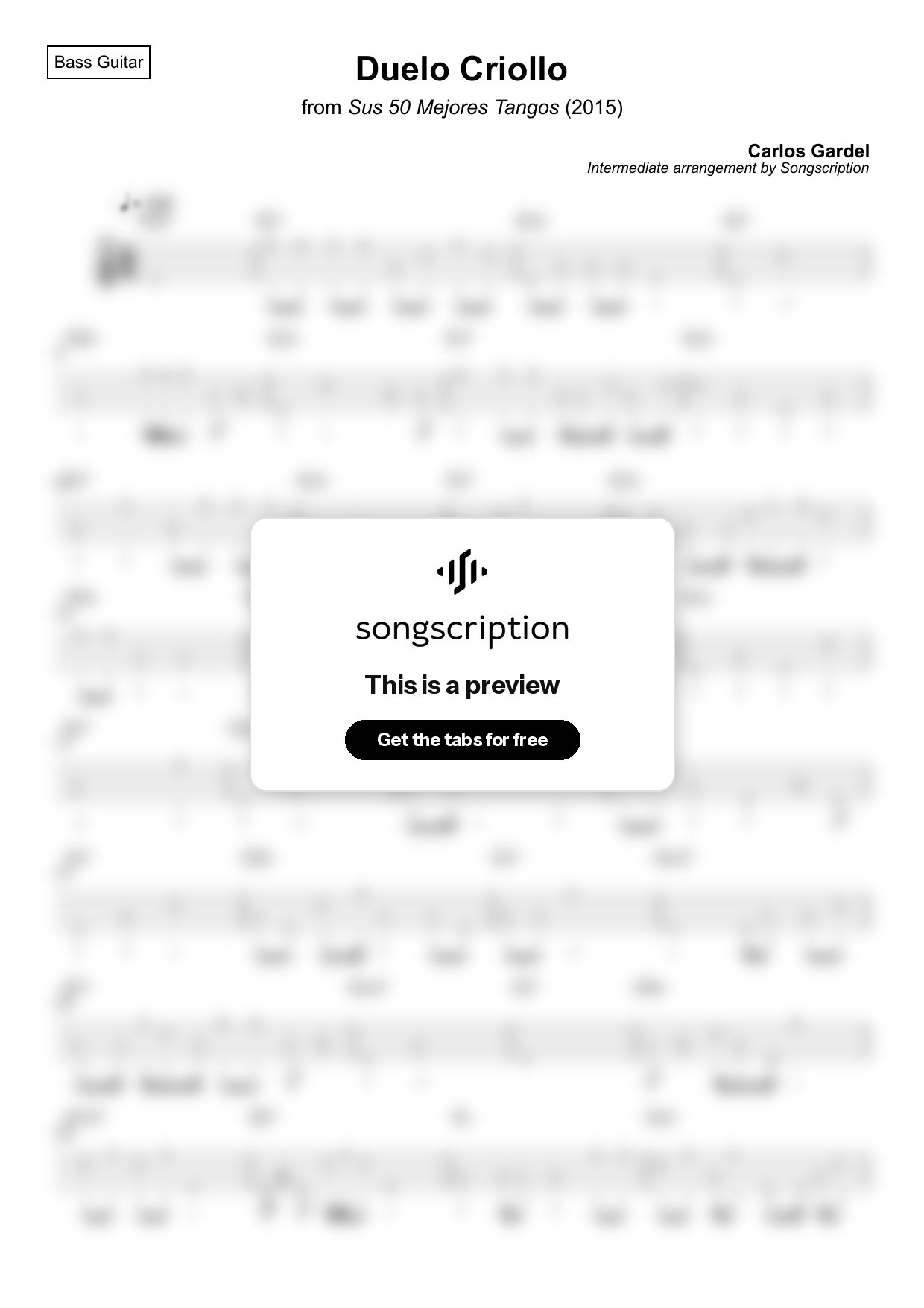 Intermediate Bass Guitar Tabs for "Duelo Criollo" by Carlos Gardel