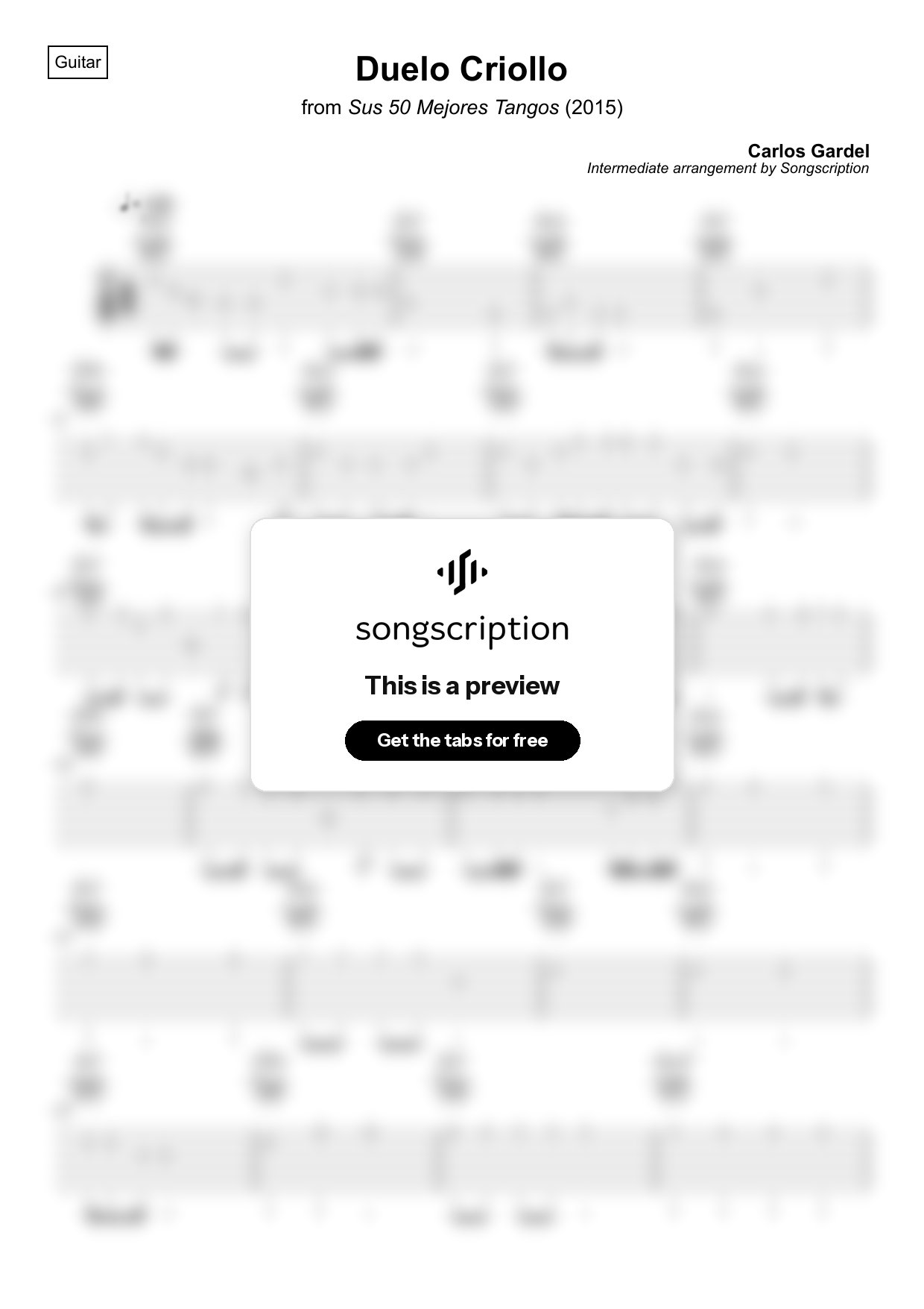 Intermediate Acoustic Guitar Tabs for "Duelo Criollo" by Carlos Gardel