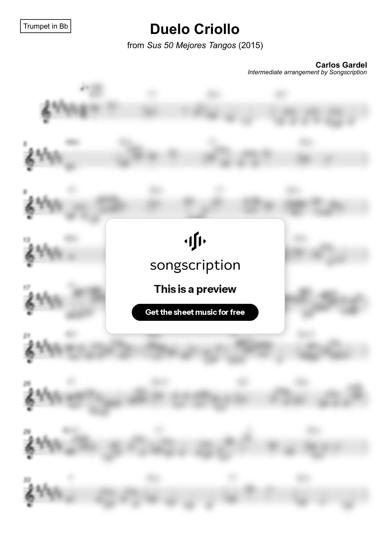 Intermediate Trumpet Sheet Music for "Duelo Criollo" by Carlos Gardel