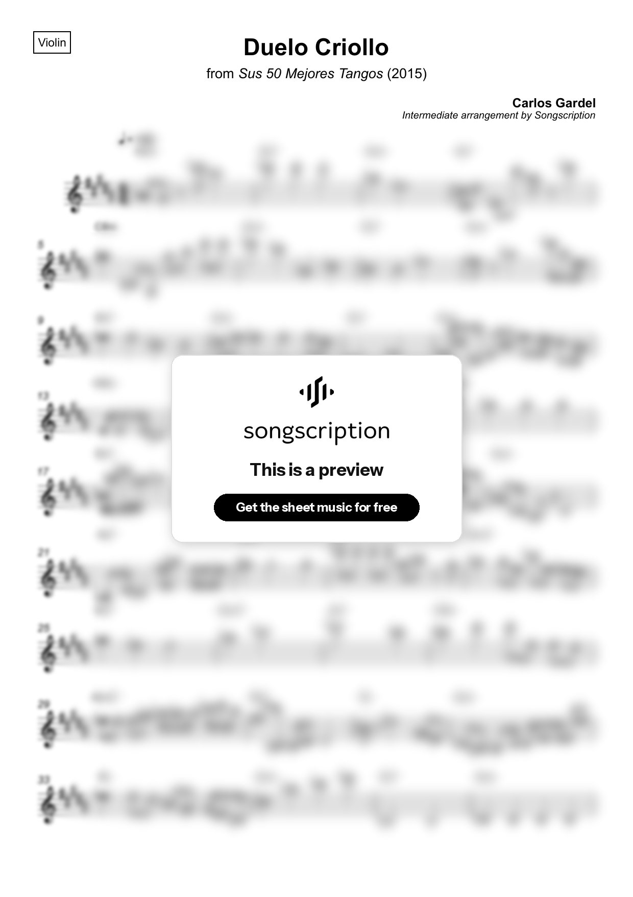 Intermediate Violin Sheet Music for "Duelo Criollo" by Carlos Gardel