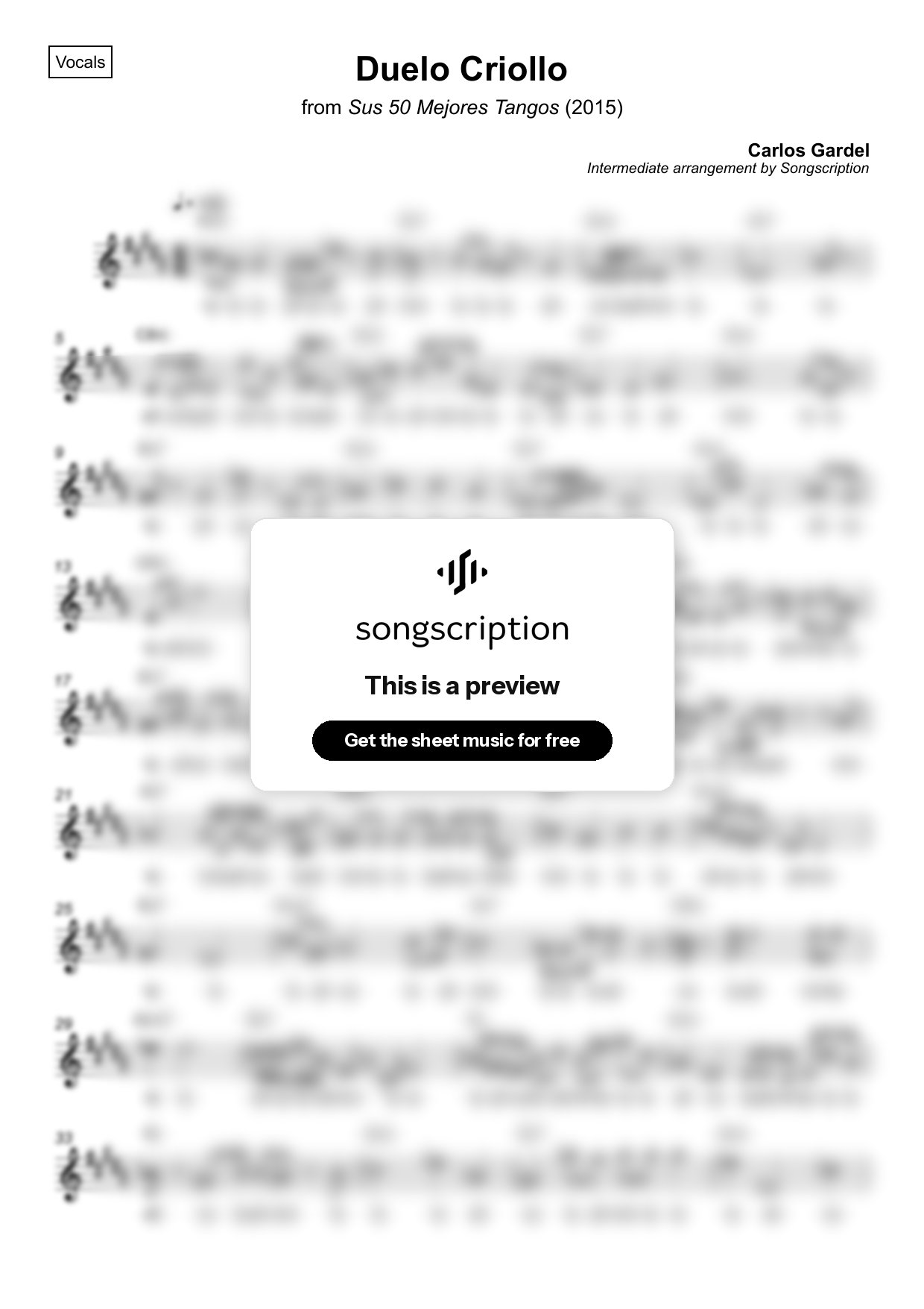 Intermediate Vocals Sheet Music for "Duelo Criollo" by Carlos Gardel