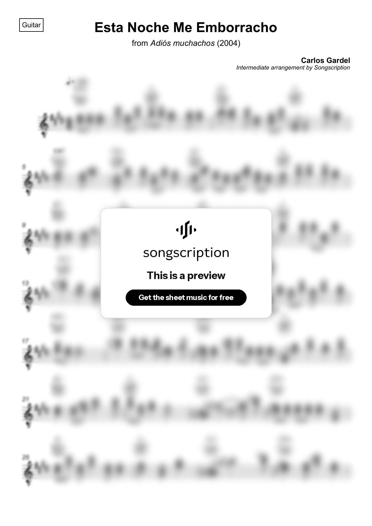 Intermediate Acoustic Guitar Sheet Music for "Esta Noche Me Emborracho" by Carlos Gardel