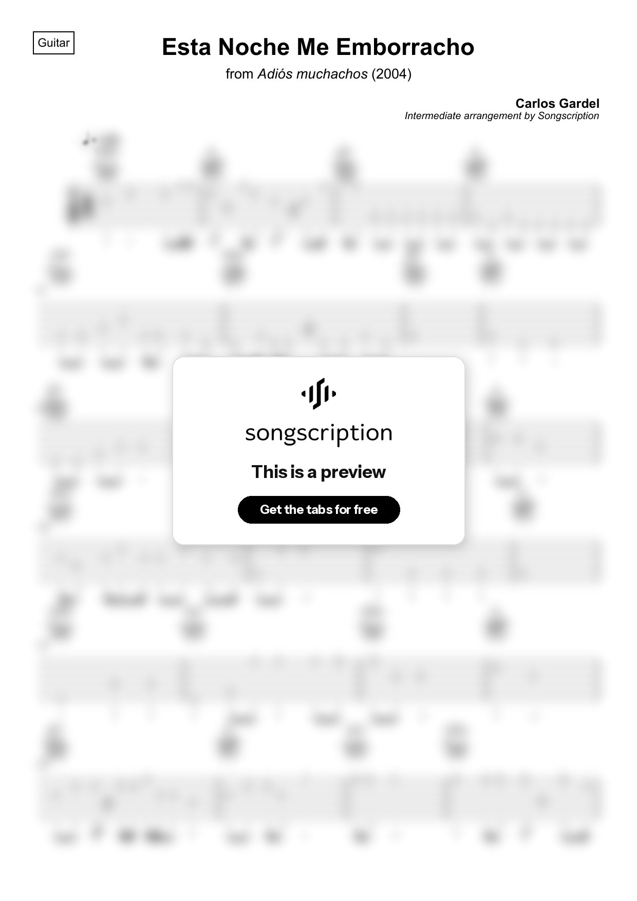 Intermediate Acoustic Guitar Tabs for "Esta Noche Me Emborracho" by Carlos Gardel