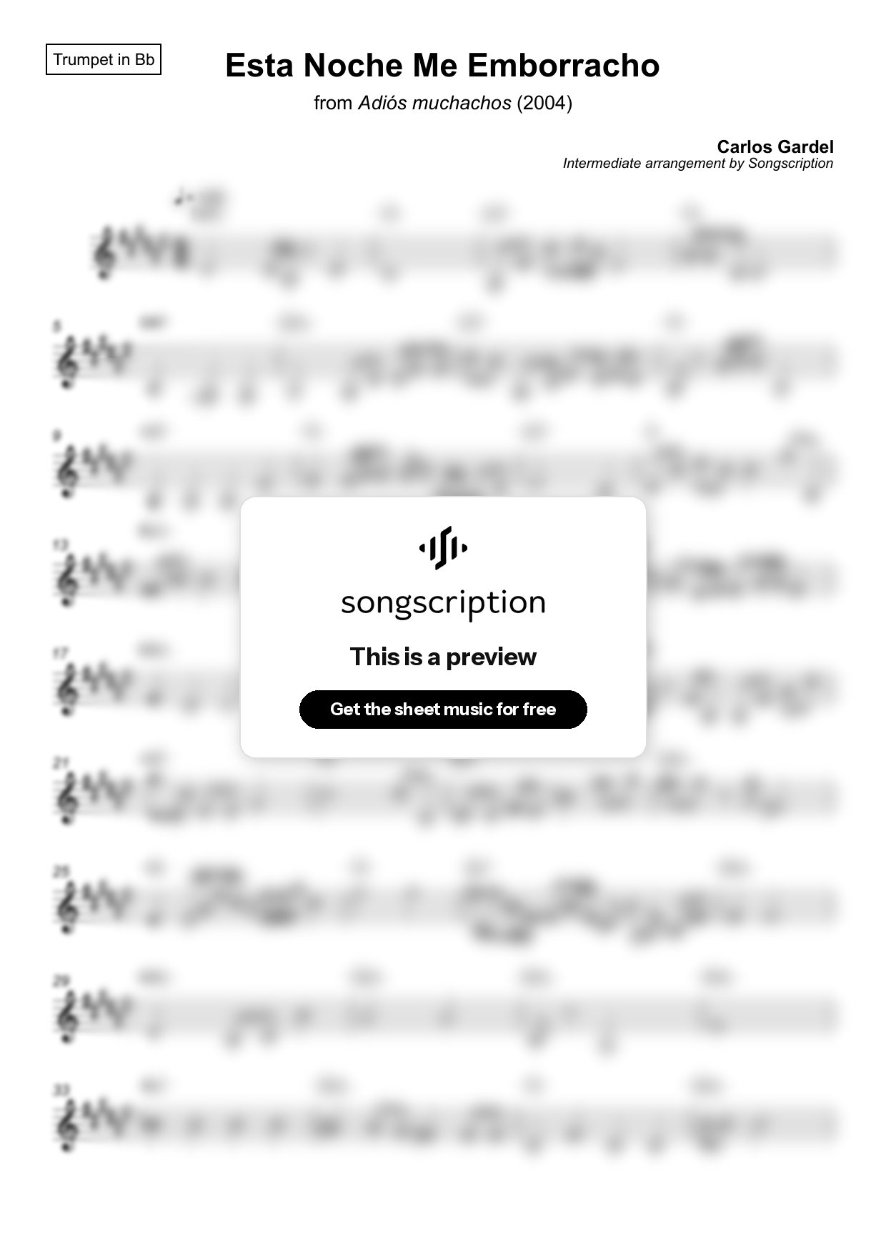 Intermediate Trumpet Sheet Music for "Esta Noche Me Emborracho" by Carlos Gardel