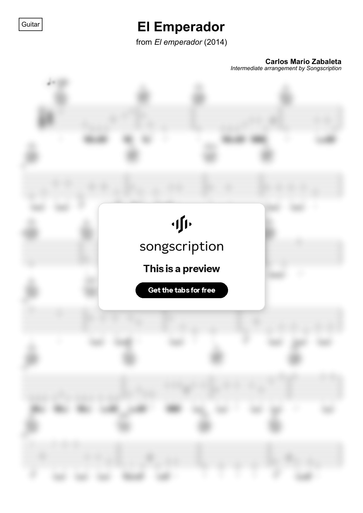 Intermediate Acoustic Guitar Tabs for "El Emperador" by Carlos Mario Zabaleta