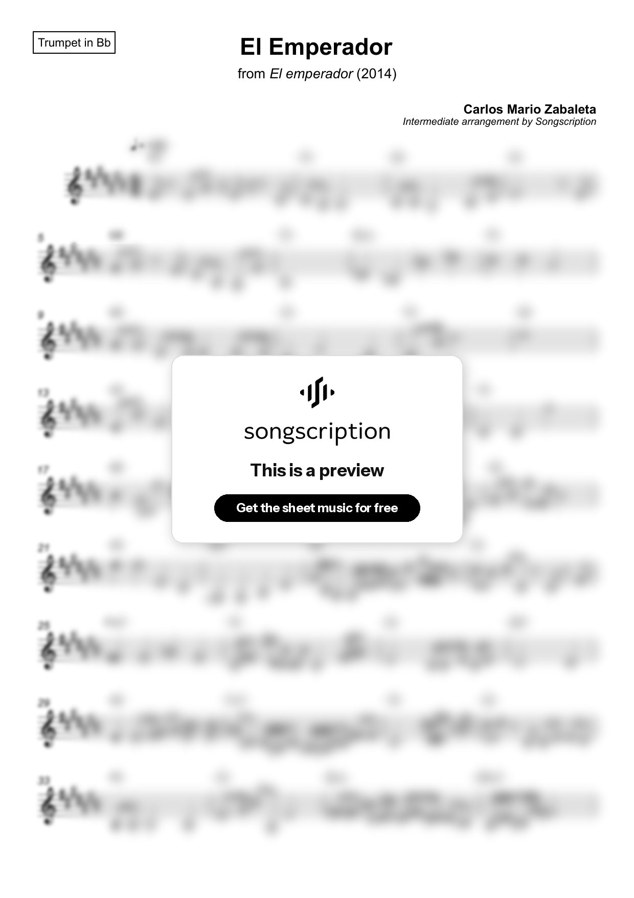 Intermediate Trumpet Sheet Music for "El Emperador" by Carlos Mario Zabaleta