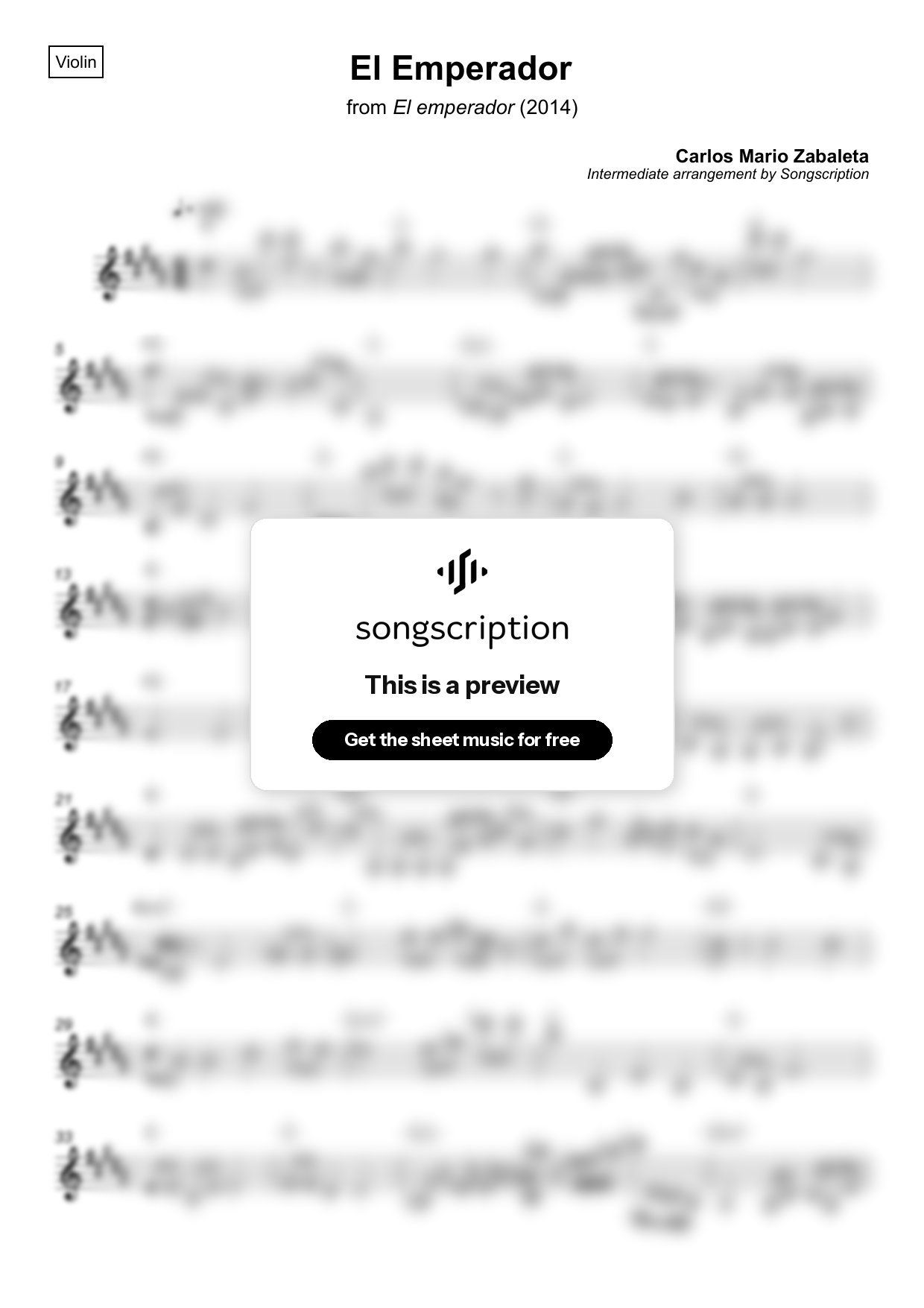 Intermediate Violin Sheet Music for "El Emperador" by Carlos Mario Zabaleta