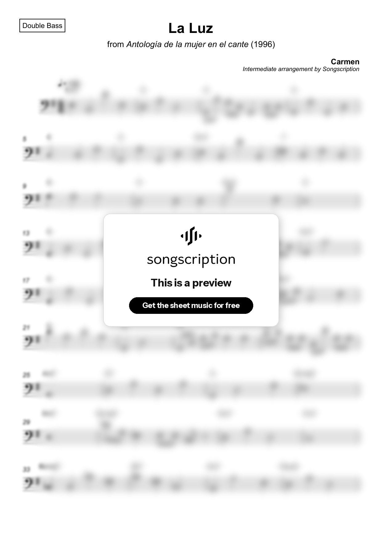 Intermediate Double Bass Sheet Music for "La Luz" by Carmen
