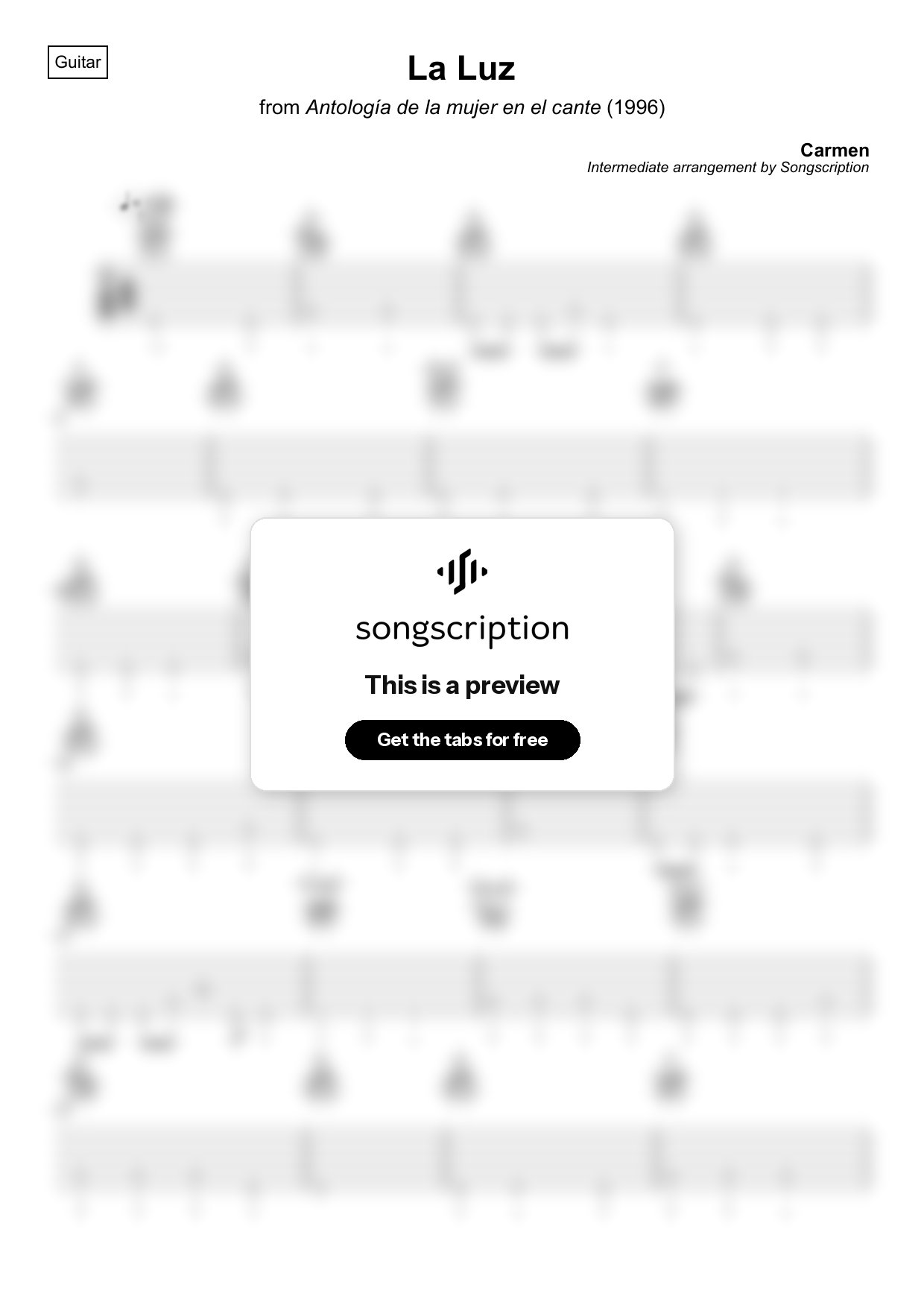 Intermediate Acoustic Guitar Tabs for "La Luz" by Carmen