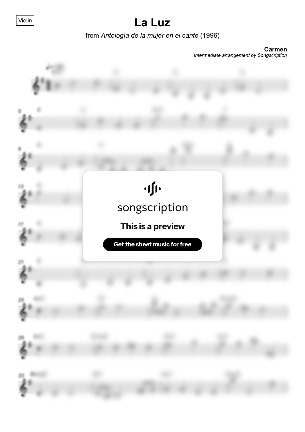 Intermediate Violin Sheet Music for "La Luz" by Carmen