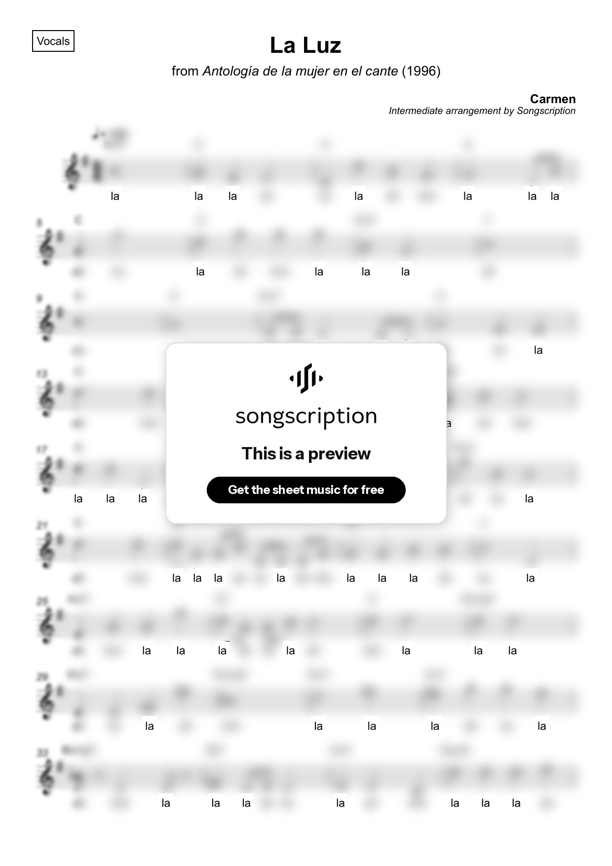 Intermediate Vocals Sheet Music for "La Luz" by Carmen