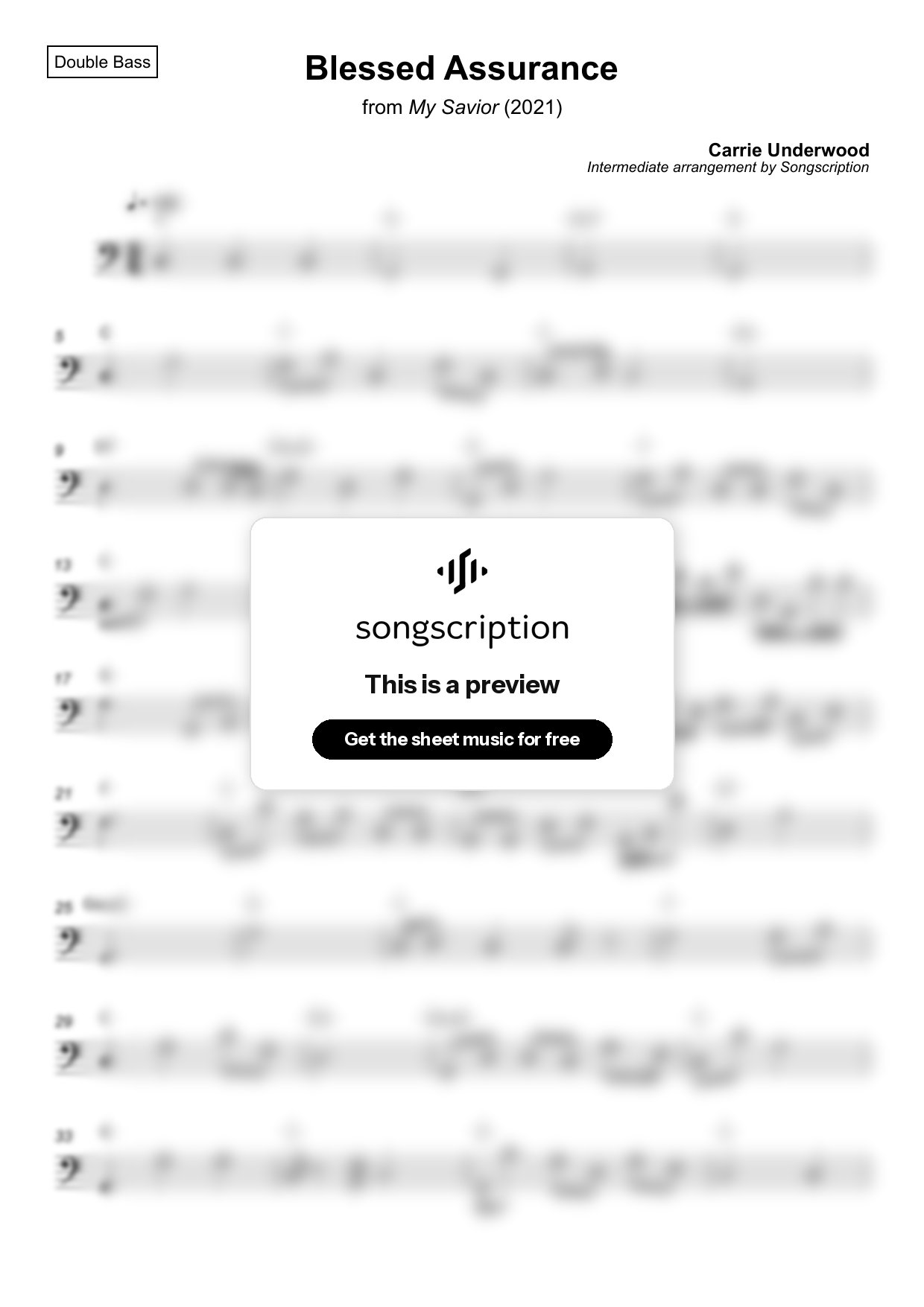 Intermediate Double Bass Sheet Music for "Blessed Assurance" by Carrie Underwood