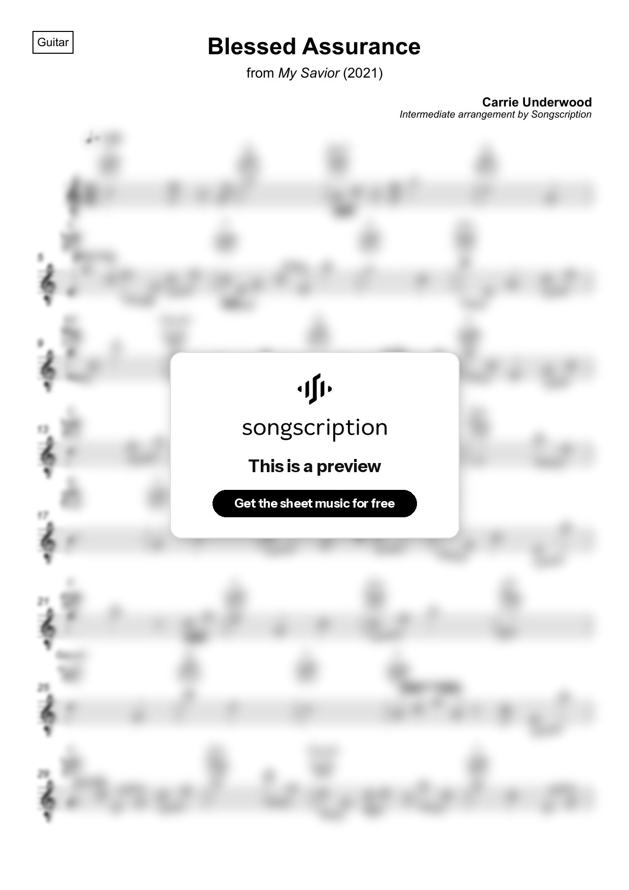 Intermediate Acoustic Guitar Sheet Music for "Blessed Assurance" by Carrie Underwood